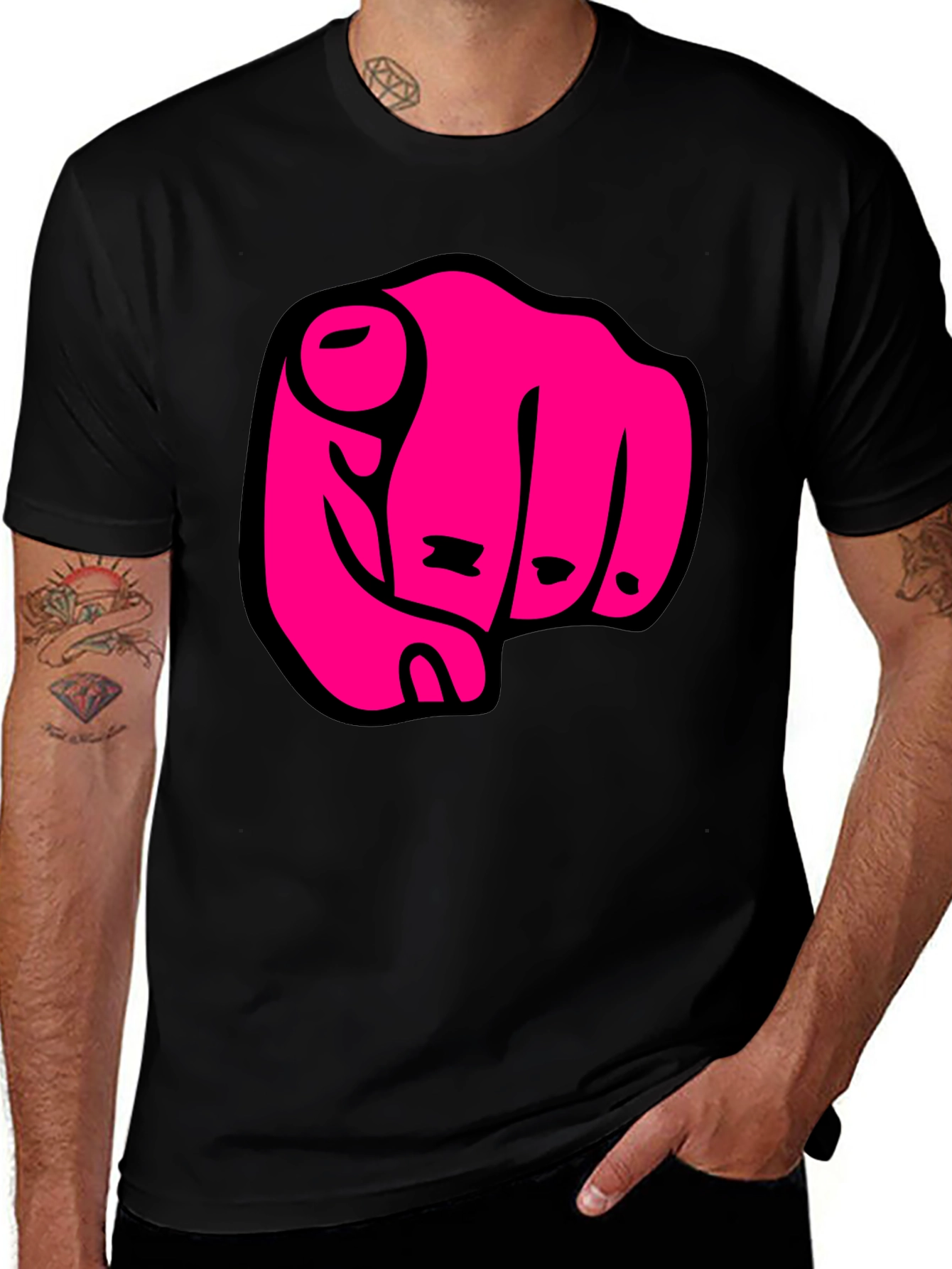 Variant 3 of Novelty Pointing Finger Graphic Tee - Black
