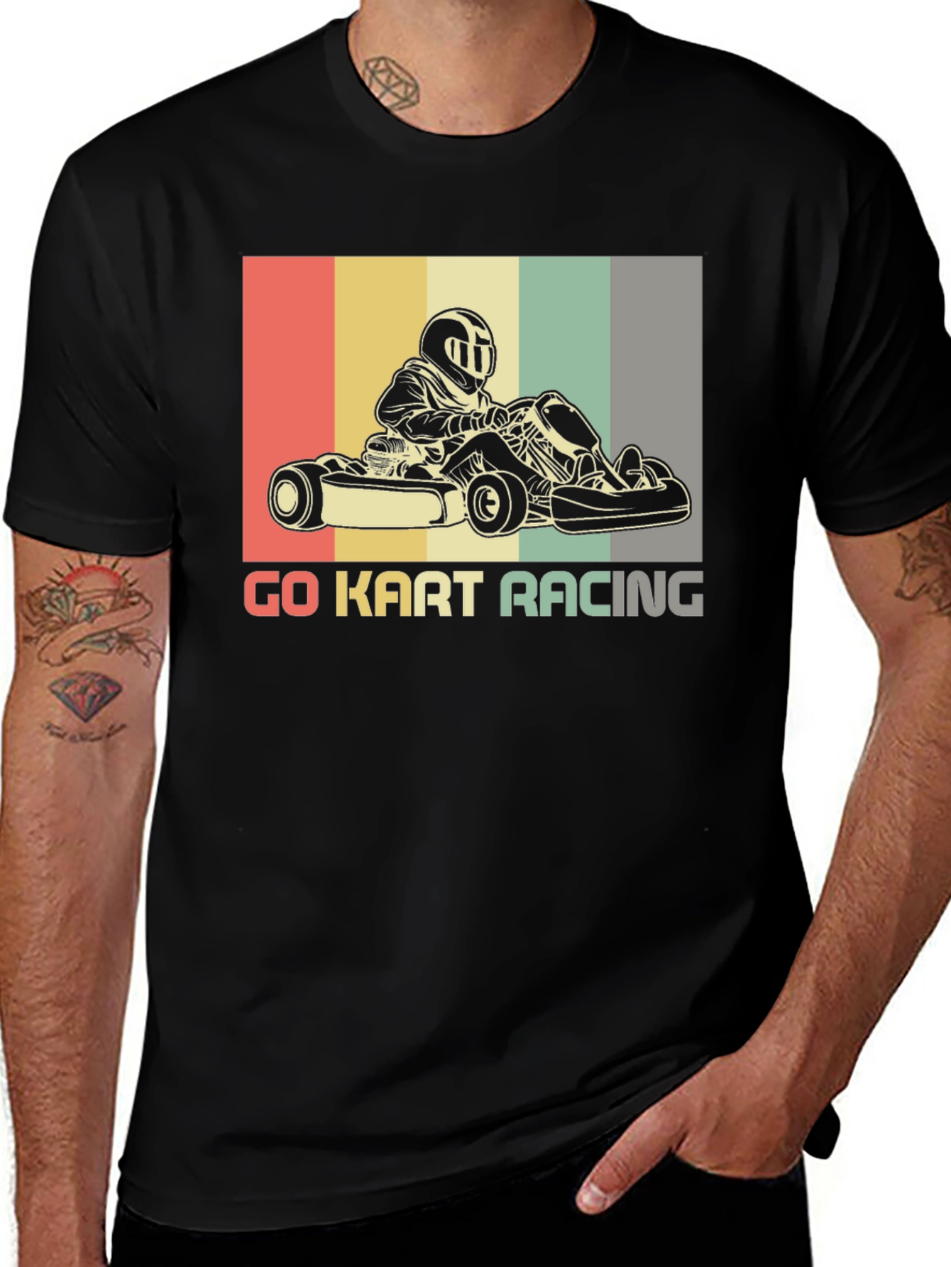 Go Kart Racing Retro Style Black T-Shirt