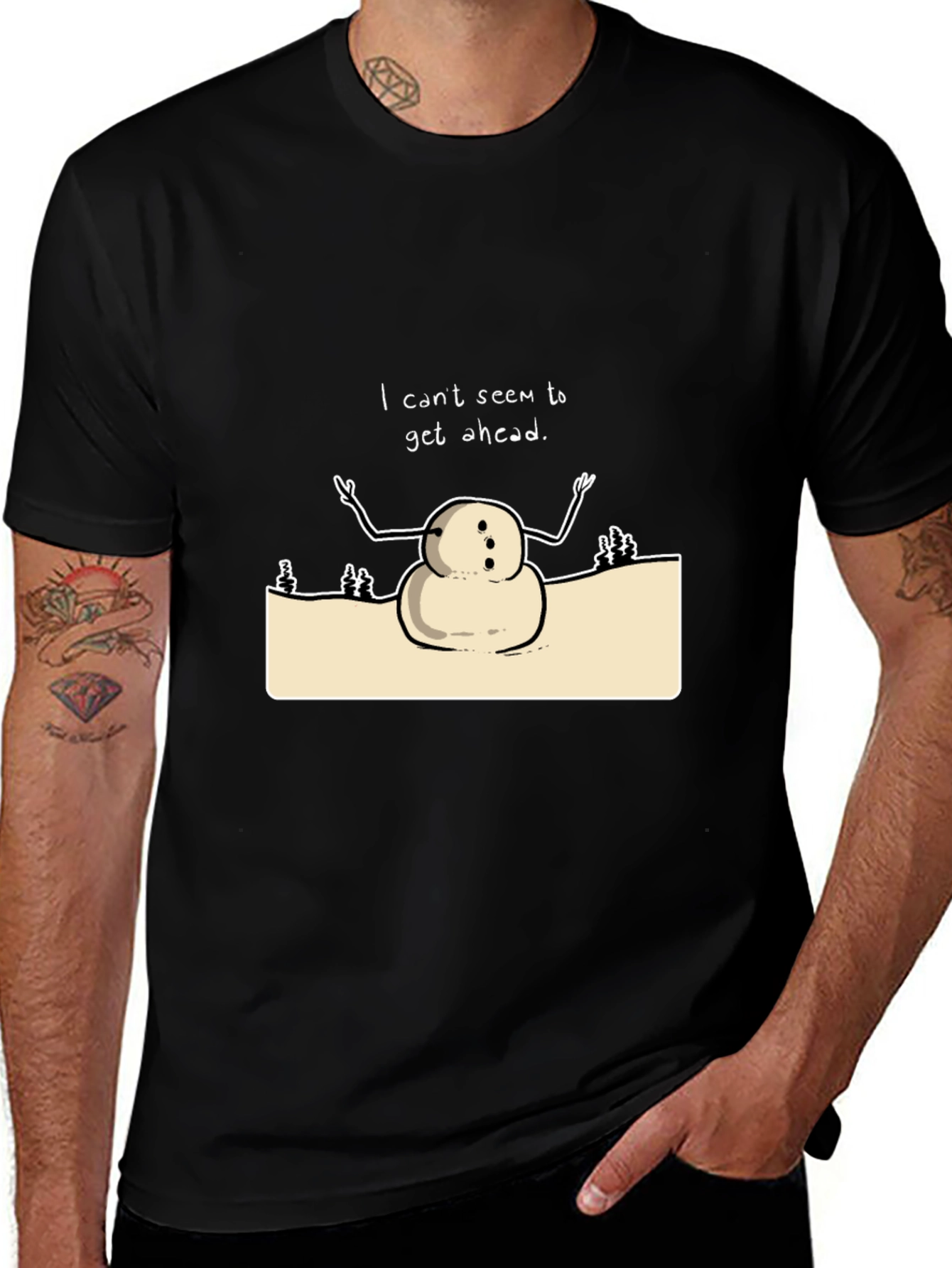 Variant 22 of Funny Snowman Graphic T-Shirt - Can't Get Ahead