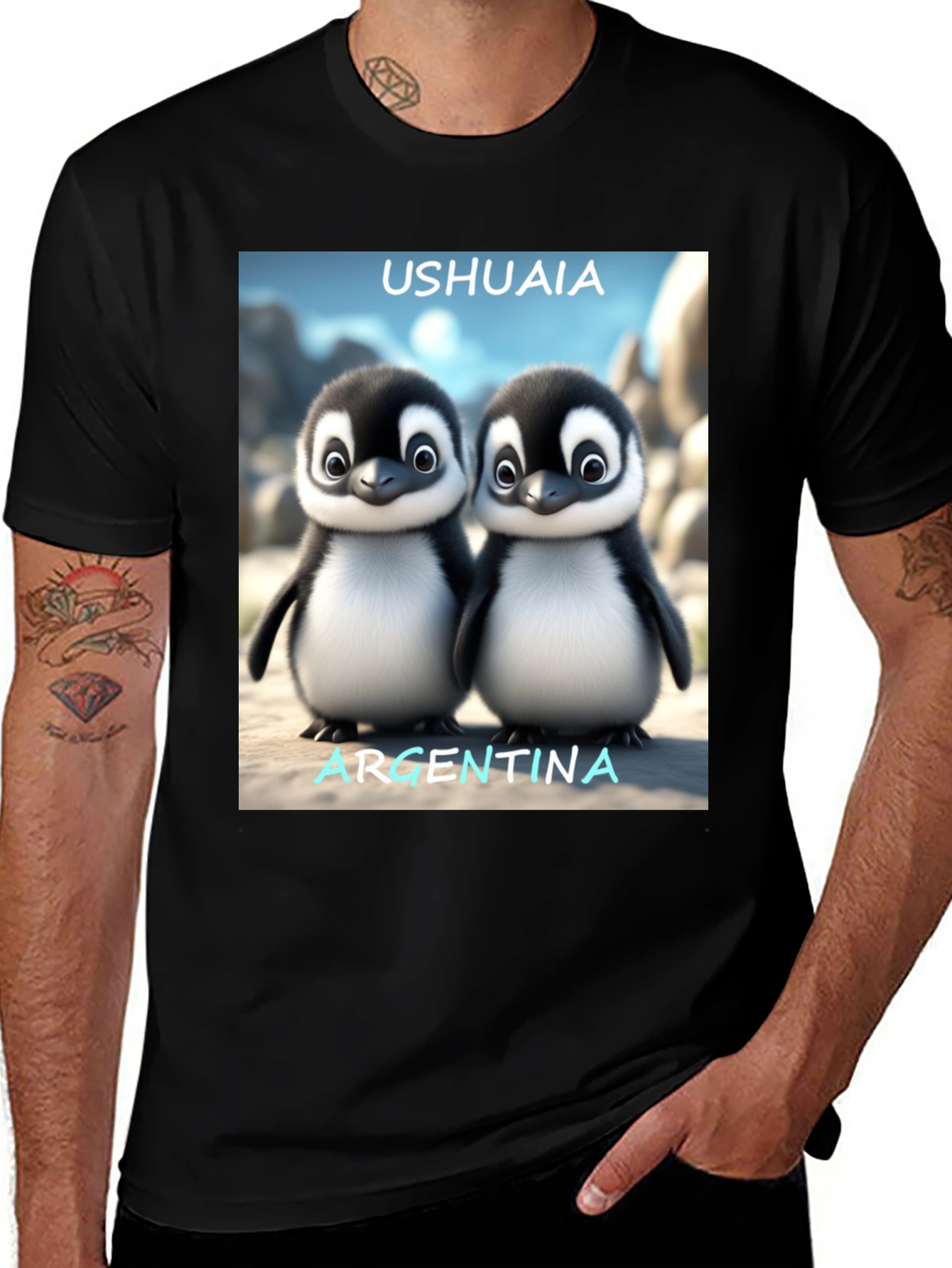 Ushuaia Argentina Penguin Tee - Black