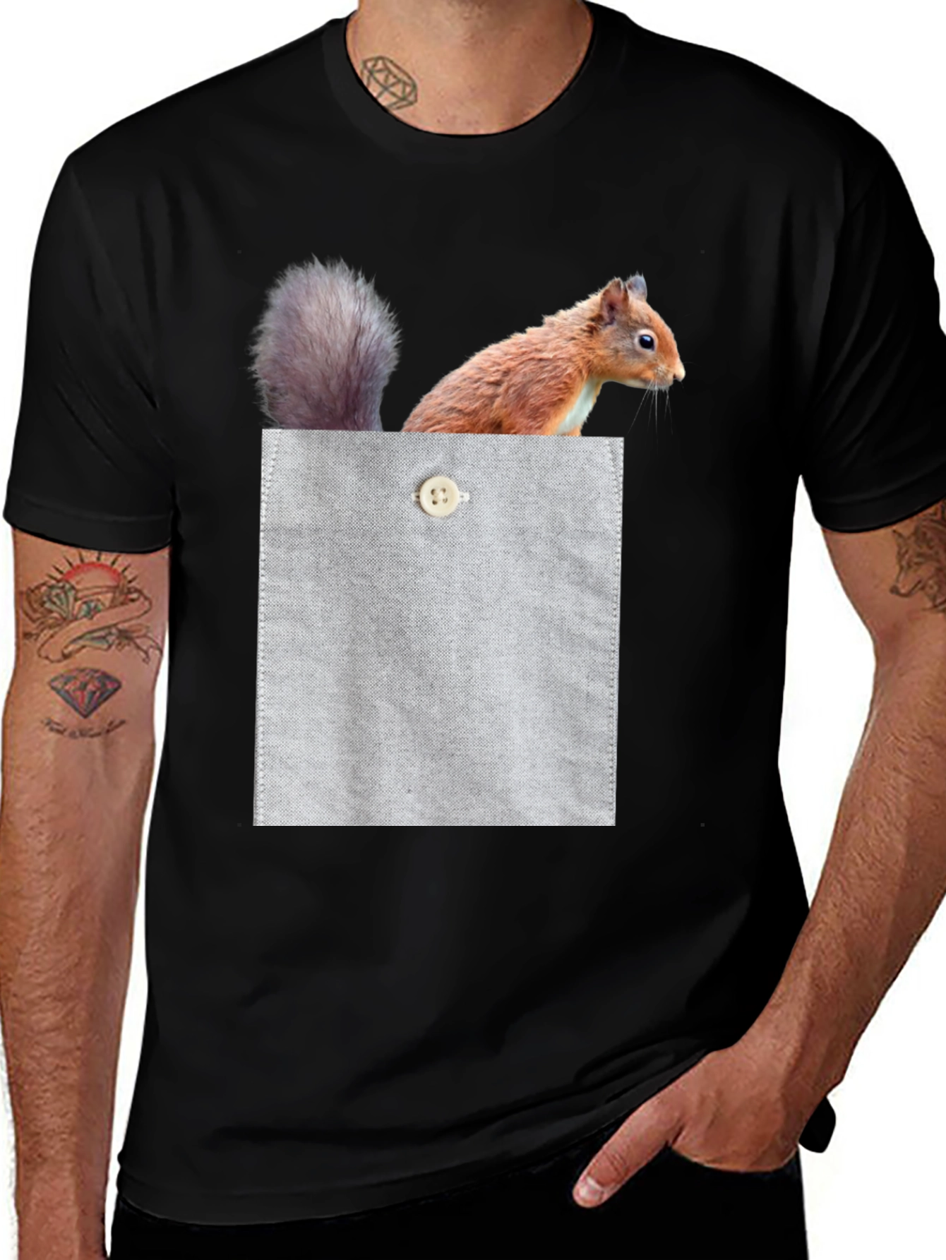Variant 7 of Squirrel Pocket Print Tee - Unique Animal Graphic T-Shirt