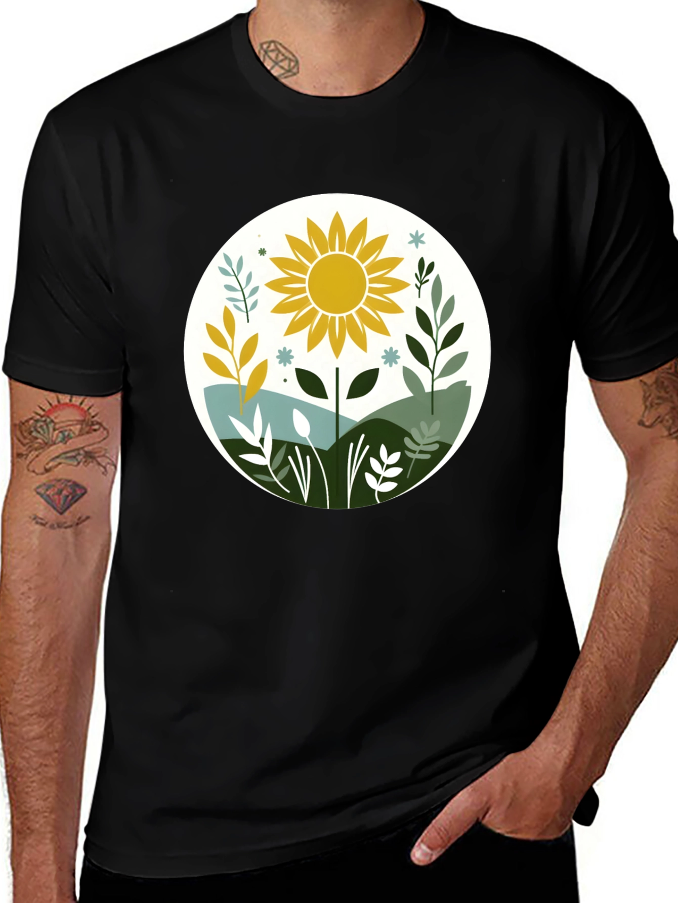 Variant 17 of Sunflower Graphic Tee - Stylish Unisex Black T-Shirt