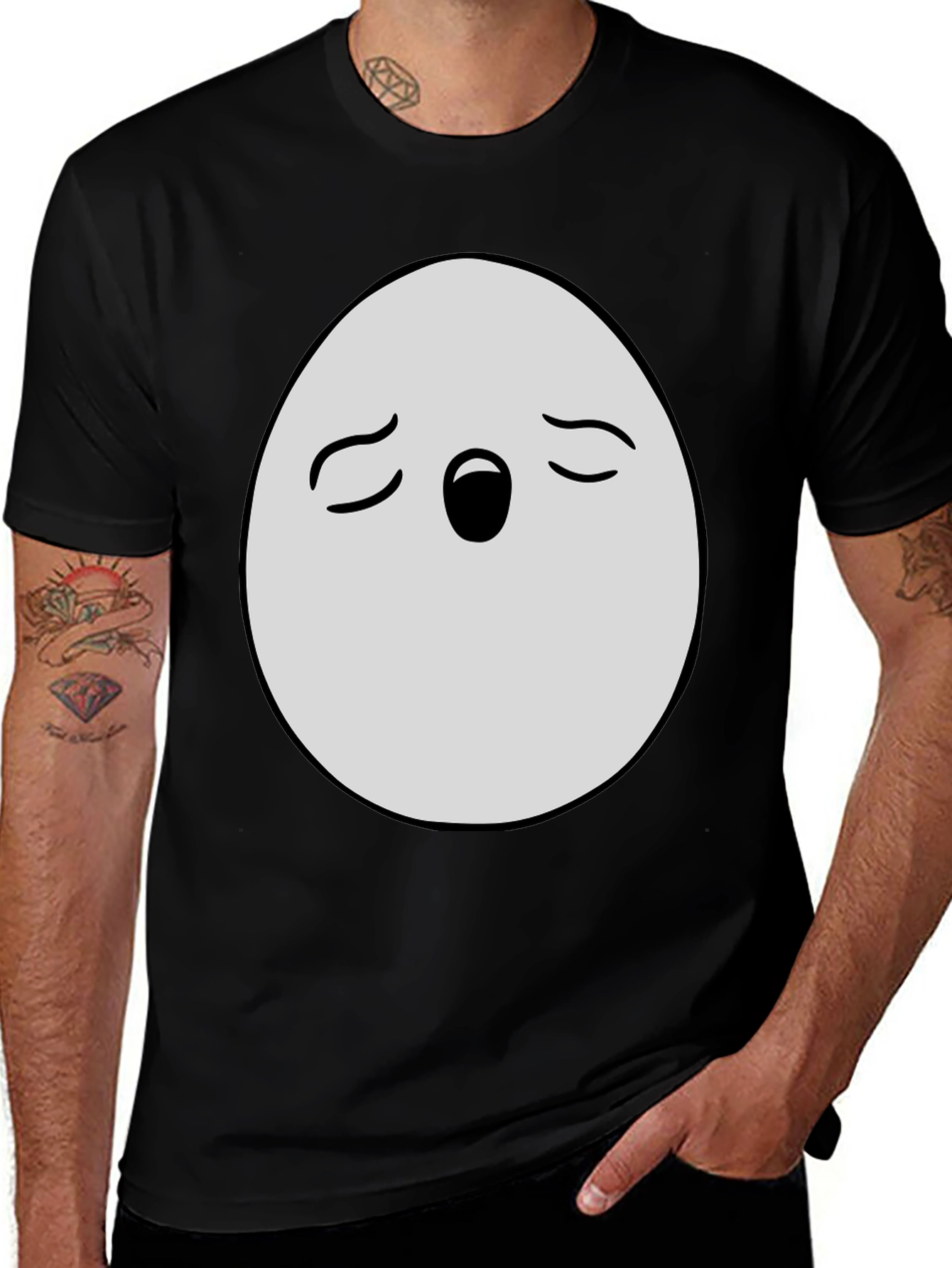 Variant 23 of Funny Egg Face Graphic T-Shirt - Black Cotton Blend