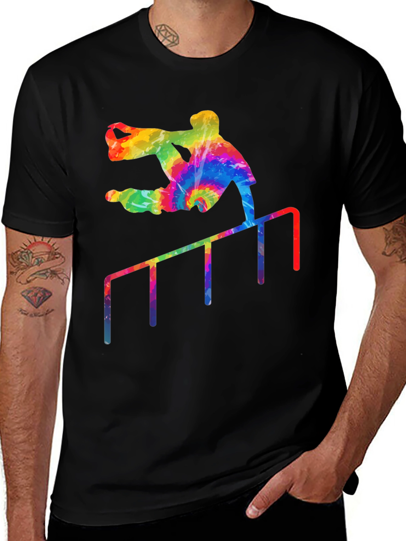Variant 28 of Colorful Inline Skater Graphic Tee - Black Cotton Blend