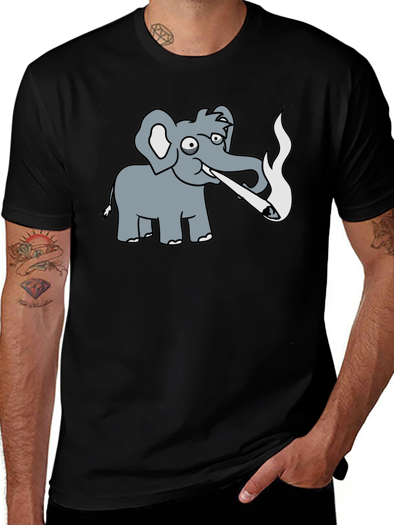 Variant 2 of Humorous Elephant T-Shirt - Casual Black Tee