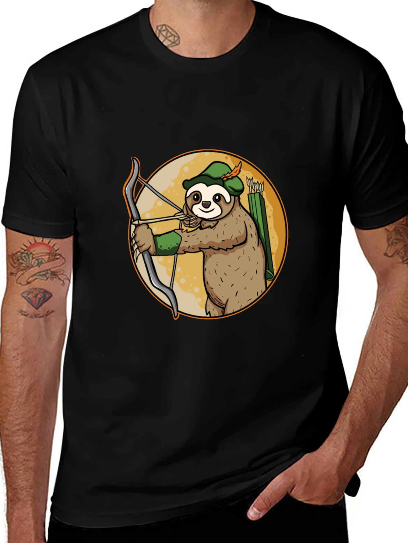 Variant 16 of Sloth Archer Graphic Tee - Black Cotton T-Shirt