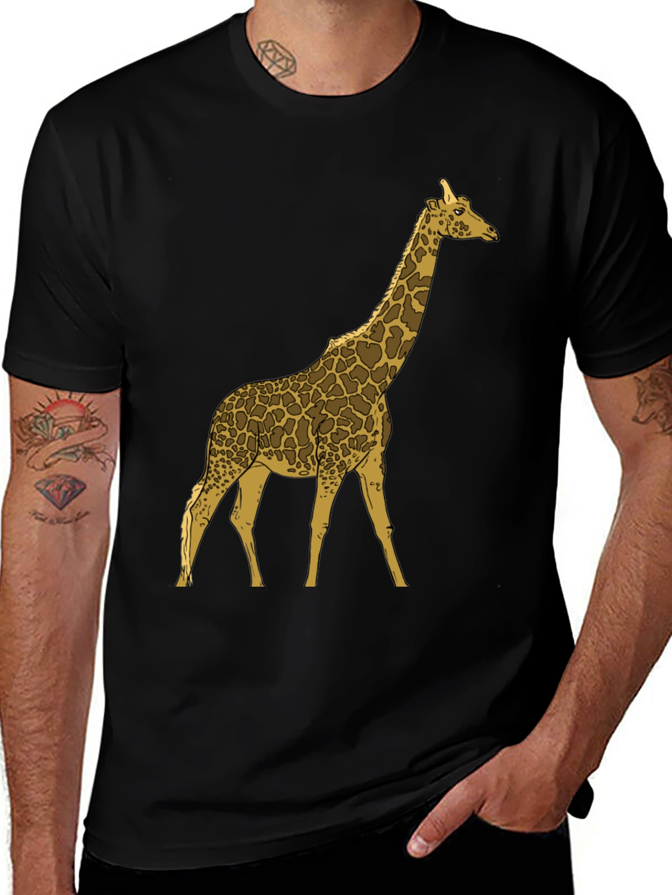 Variant 27 of Giraffe Graphic Print Black Crew Neck T-Shirt
