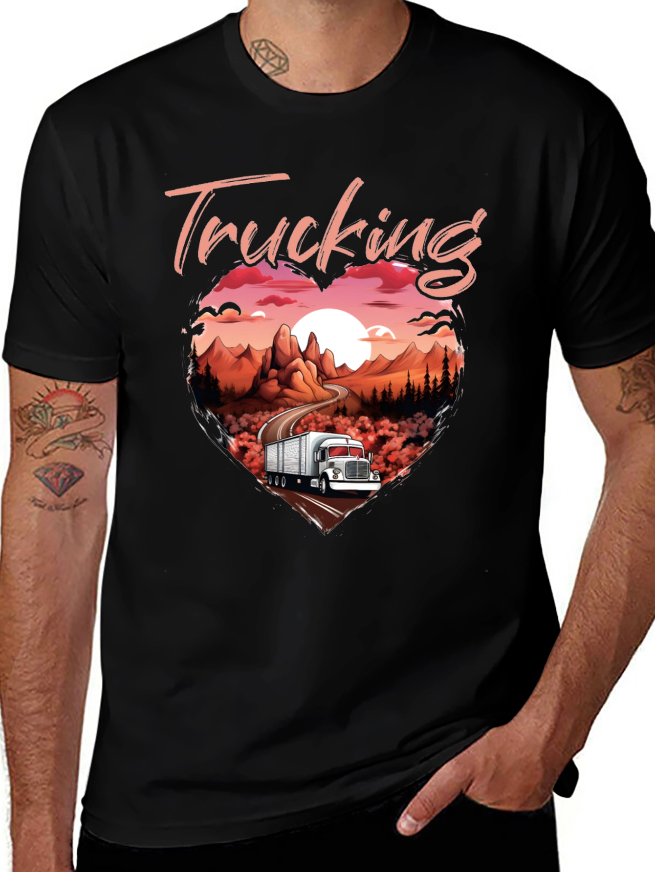 Variant 29 of Trucking Love Tee - Heart Landscape Truck Graphic