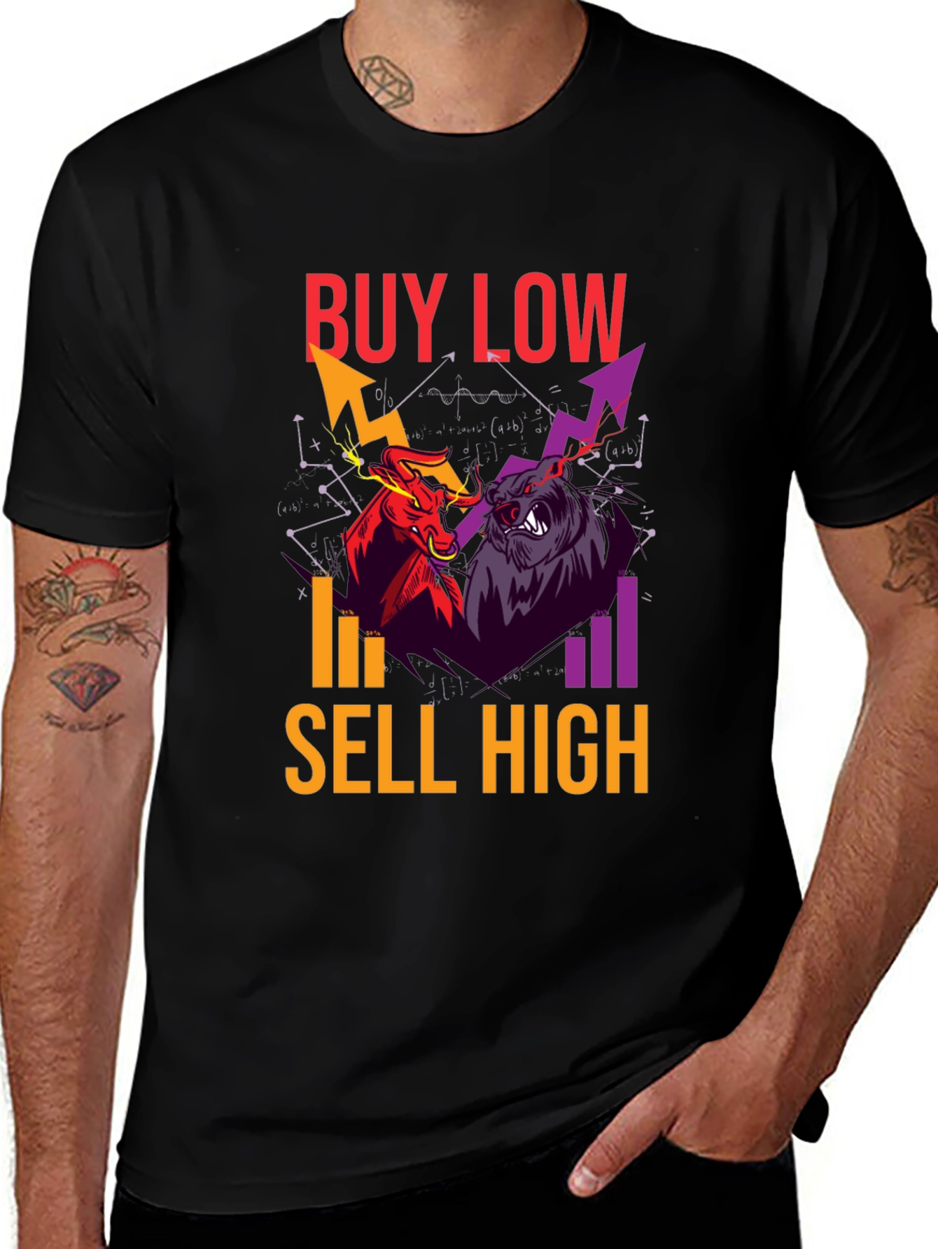 Variant 30 of Buy Low Sell High Bull & Bear T-Shirt - Stock Market Investor Tee