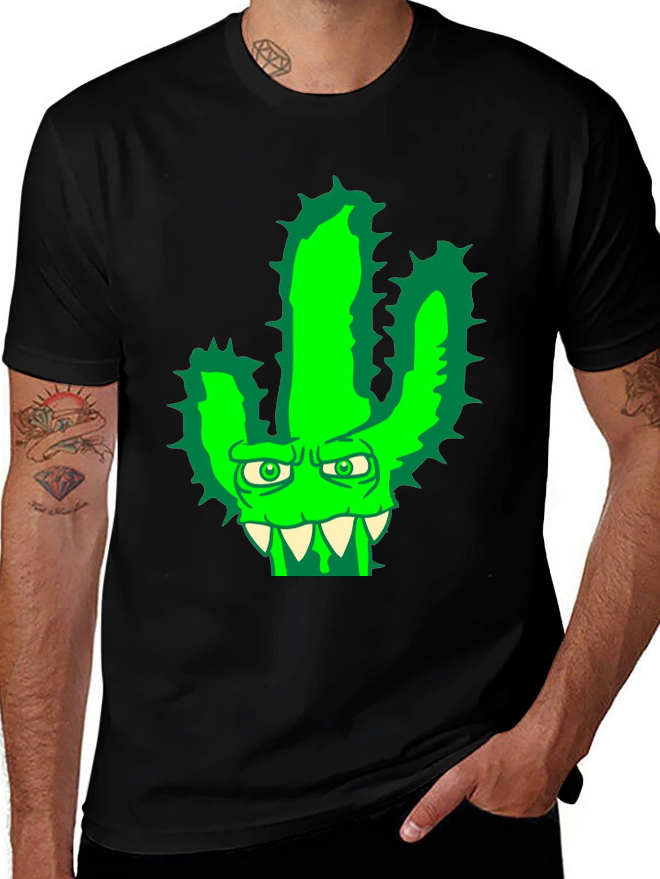 Variant 5 of Men's Cactus Monster Graphic T-Shirt - Black