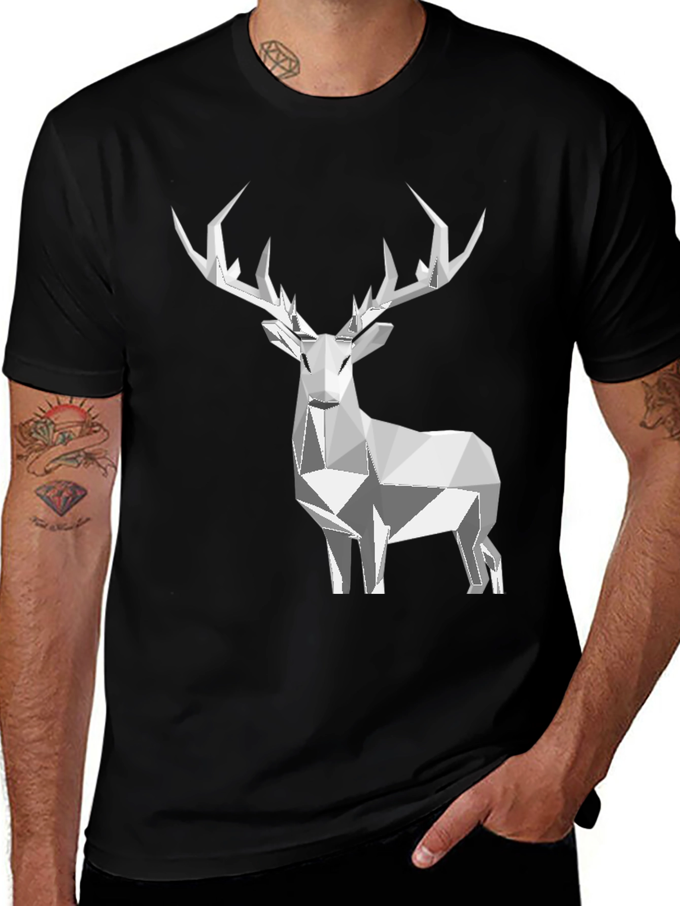 Variant 26 of Geometric Deer Graphic Tee - Black