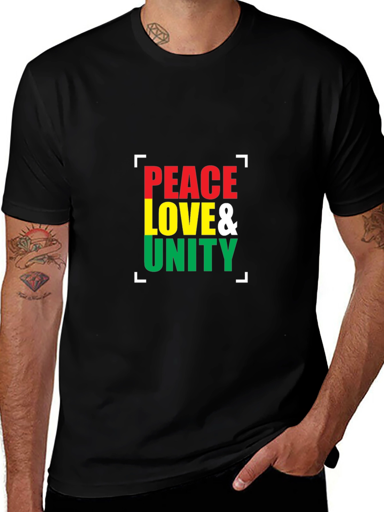 Variant 21 of Peace, Love & Unity Graphic Tee - Rasta Colors
