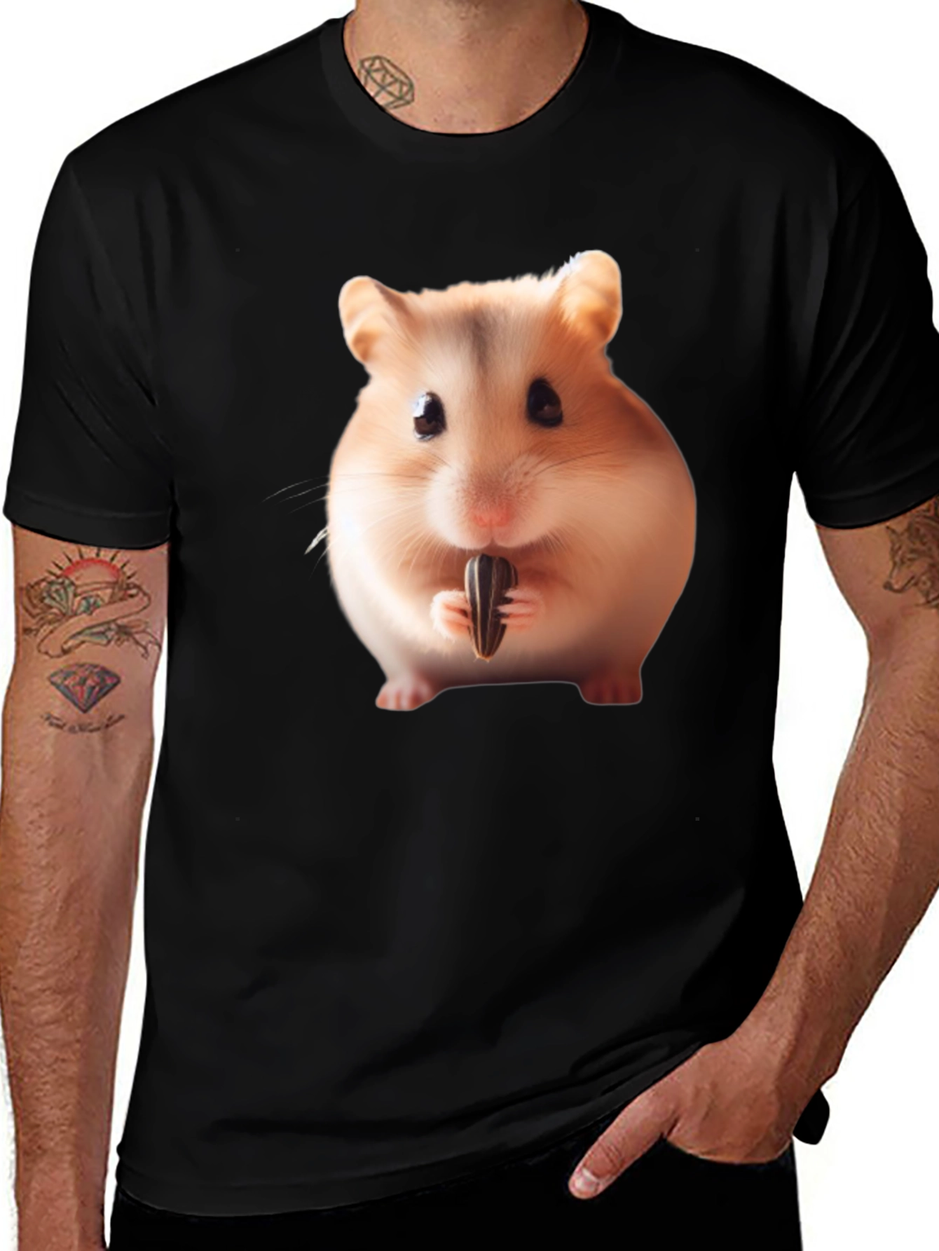 Variant 21 of Hamster Eating Seed Black T-Shirt, Men's Graphic Tee