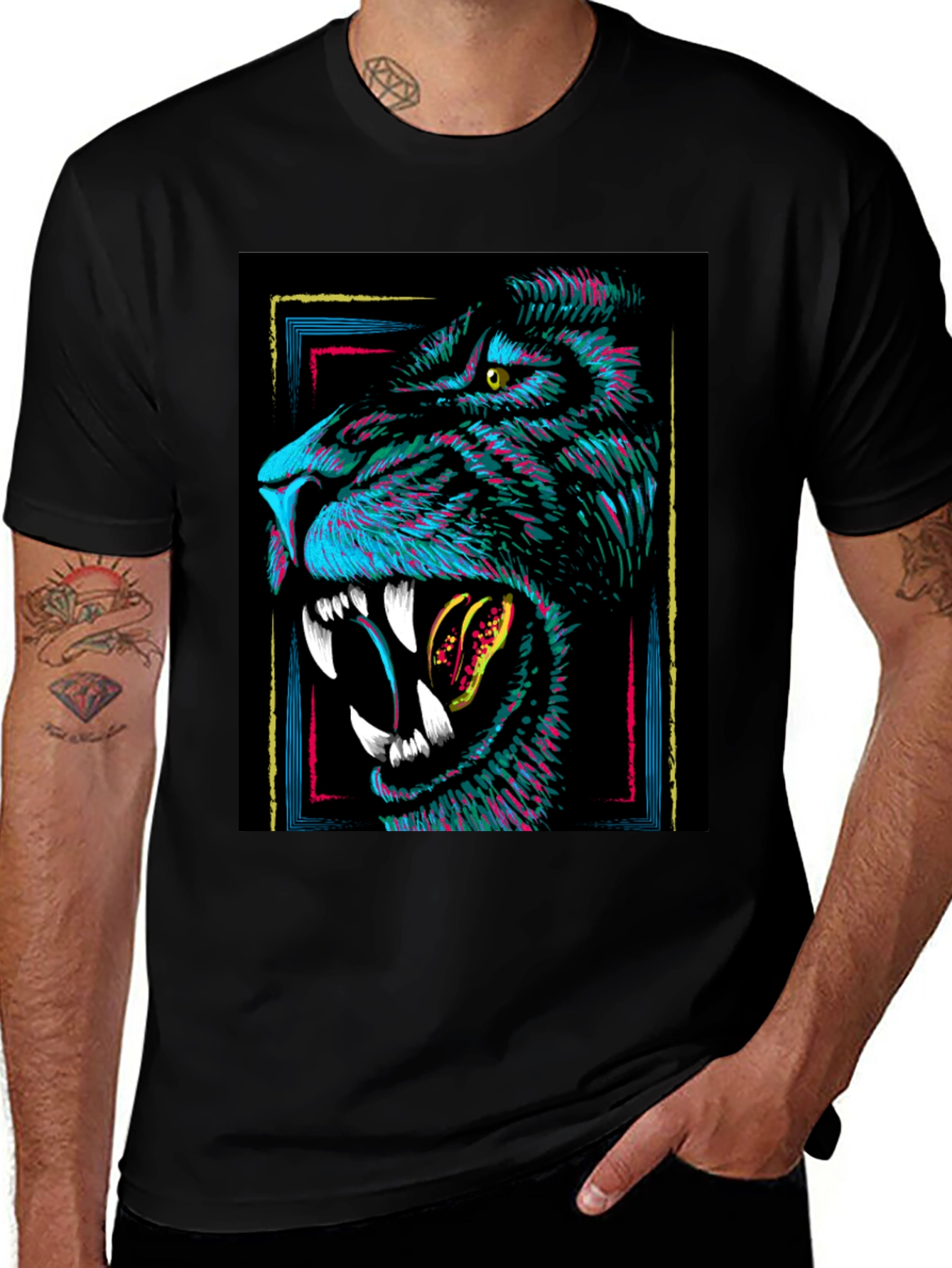 Variant 5 of Roaring Tiger Graphic Tee - Bold Black Cotton