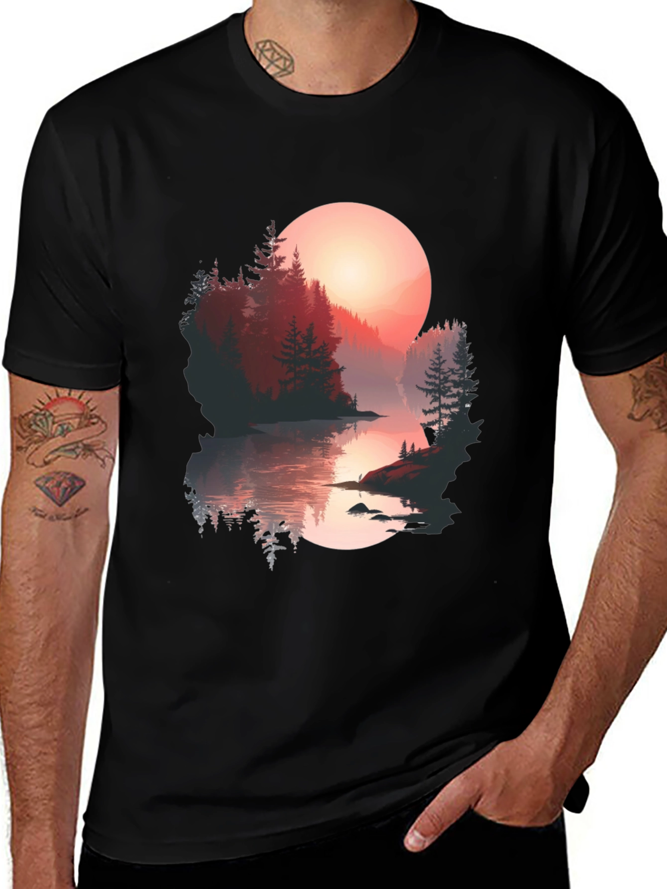 Variant 24 of Sunset Lake Graphic Tee - Nature Lover's T-Shirt