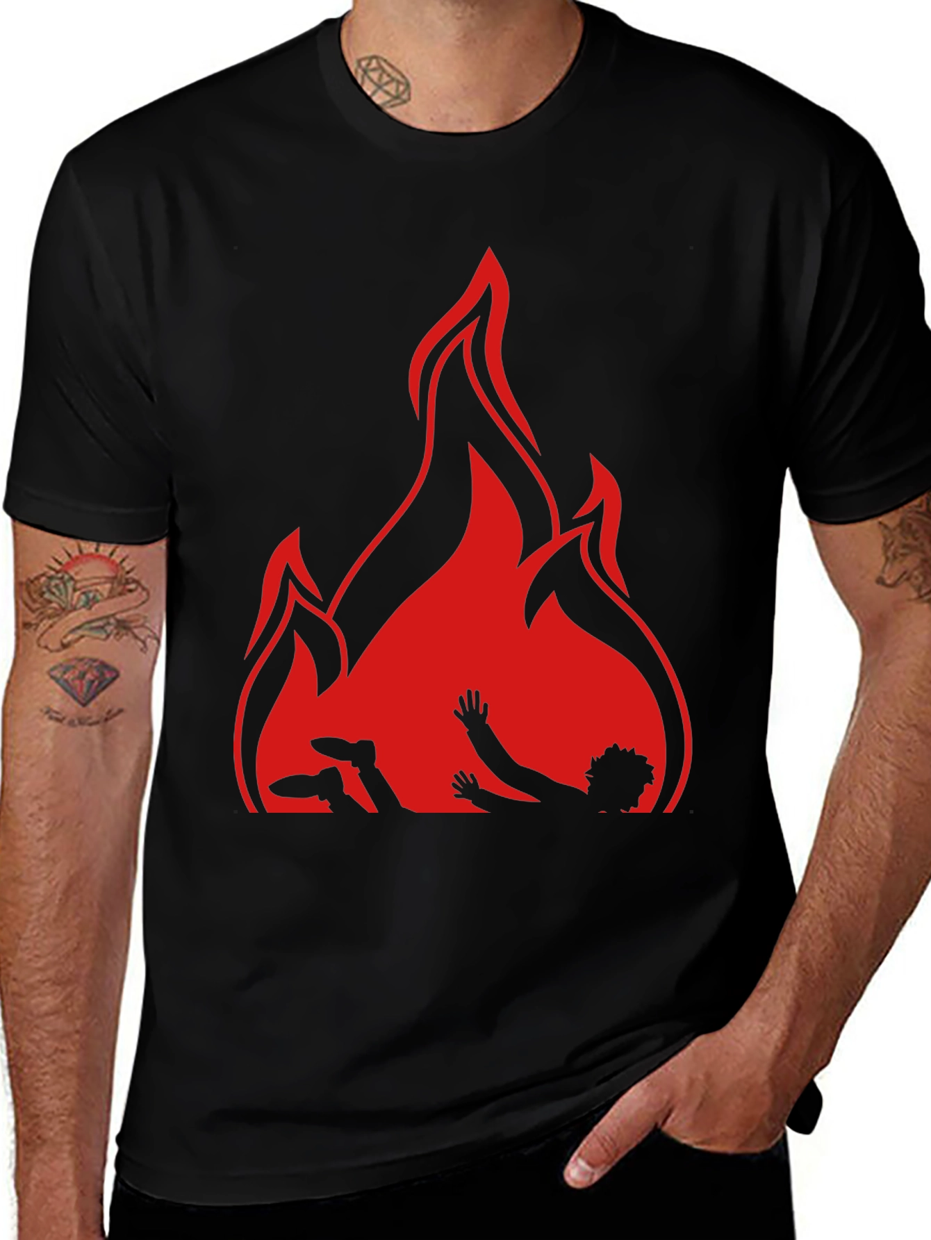 Variant 28 of Fiery Silhouette Graphic T-Shirt - Black