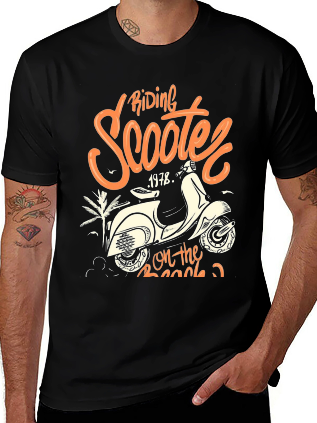 Variant 3 of Riding Scooter 1978 On The Beach Black T-Shirt