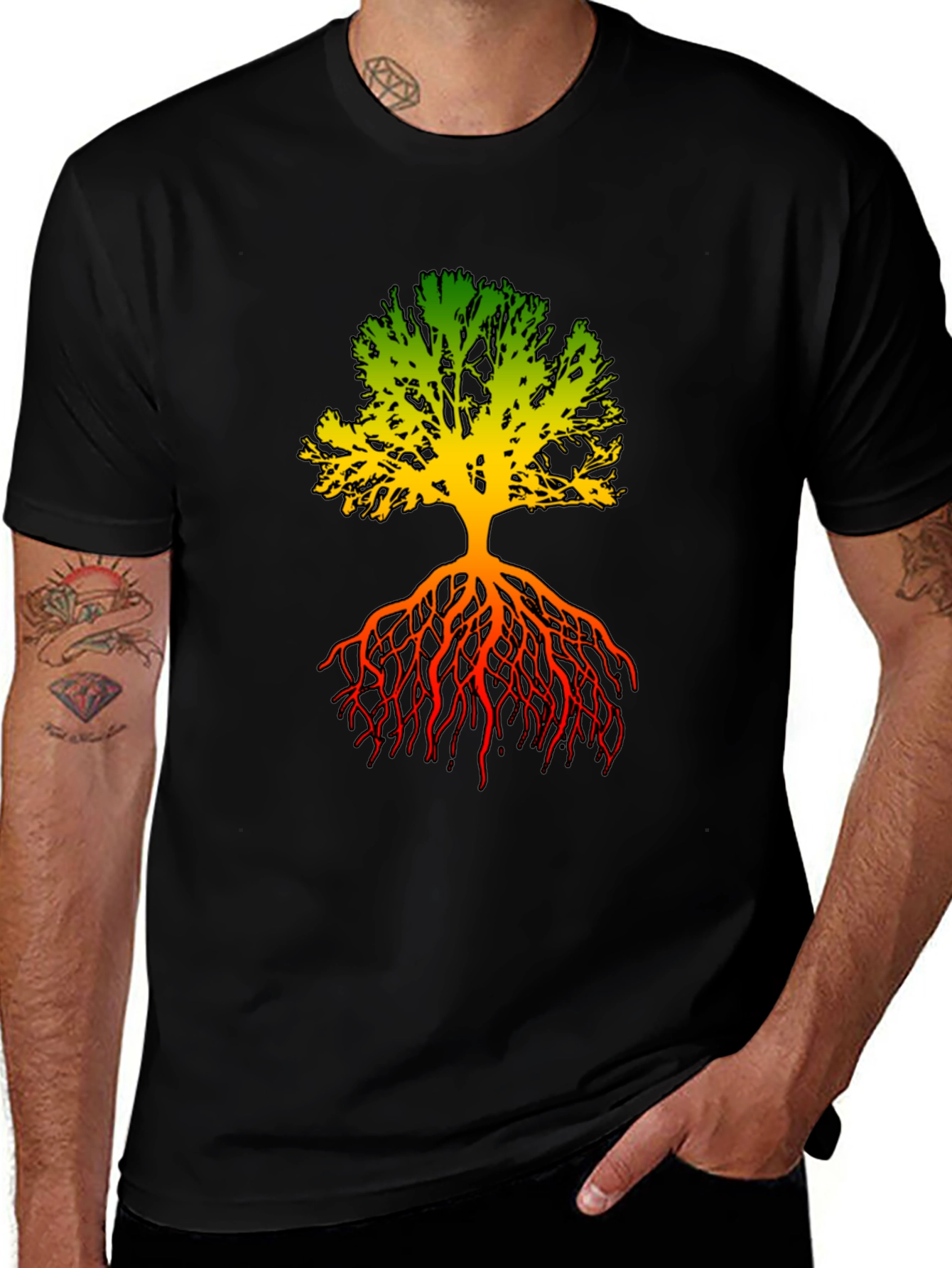 Rasta Tree Roots Graphic Tee - Black