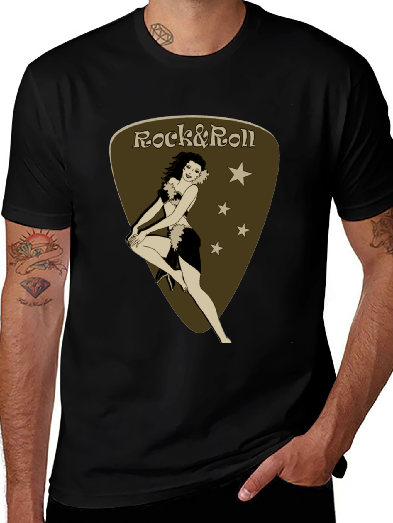 Black Rock & Roll Pin-Up Black T-Shirt main image
