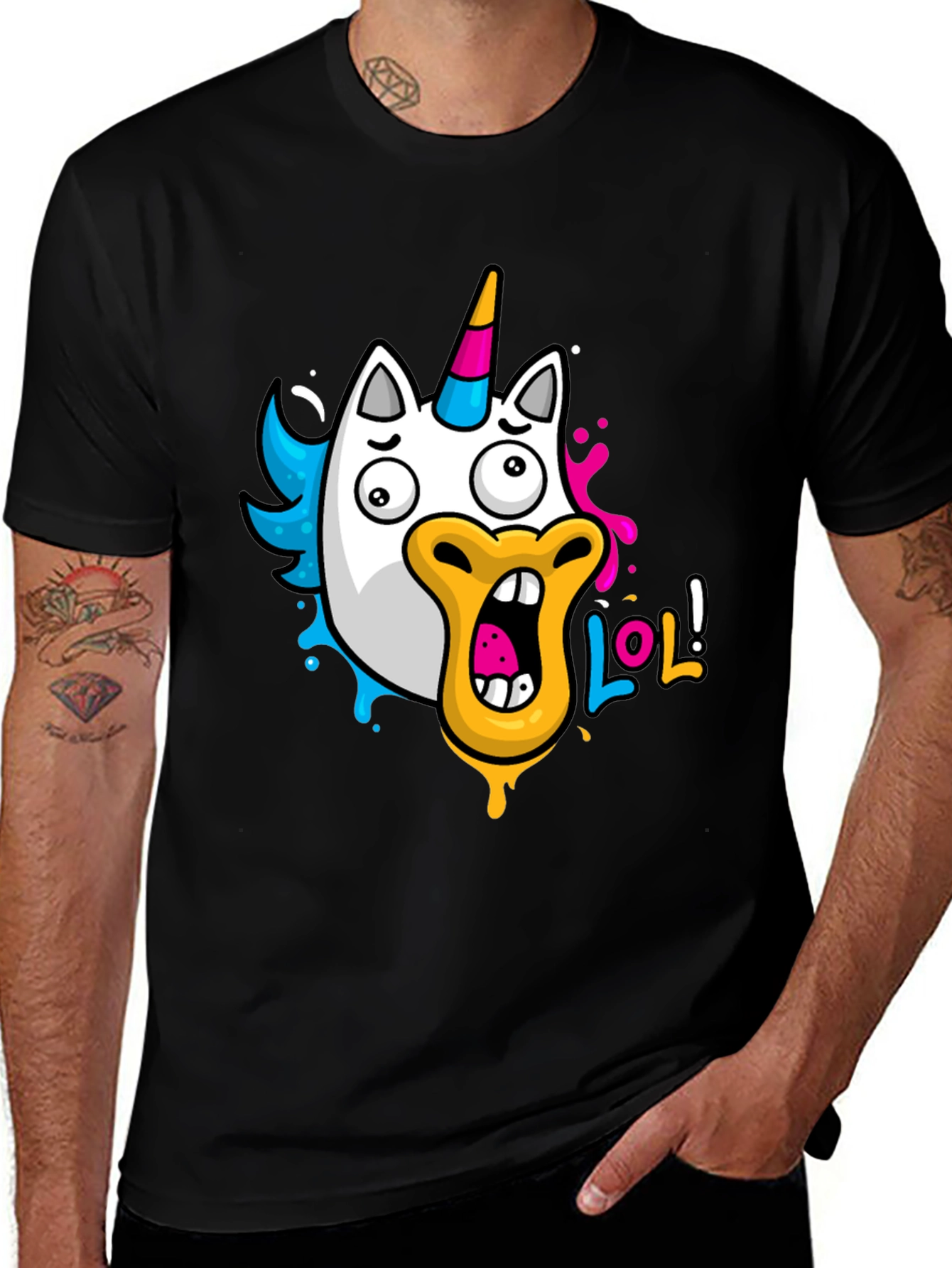 Variant 21 of LOL Unicorn Graphic Tee - Men's Black T-Shirt