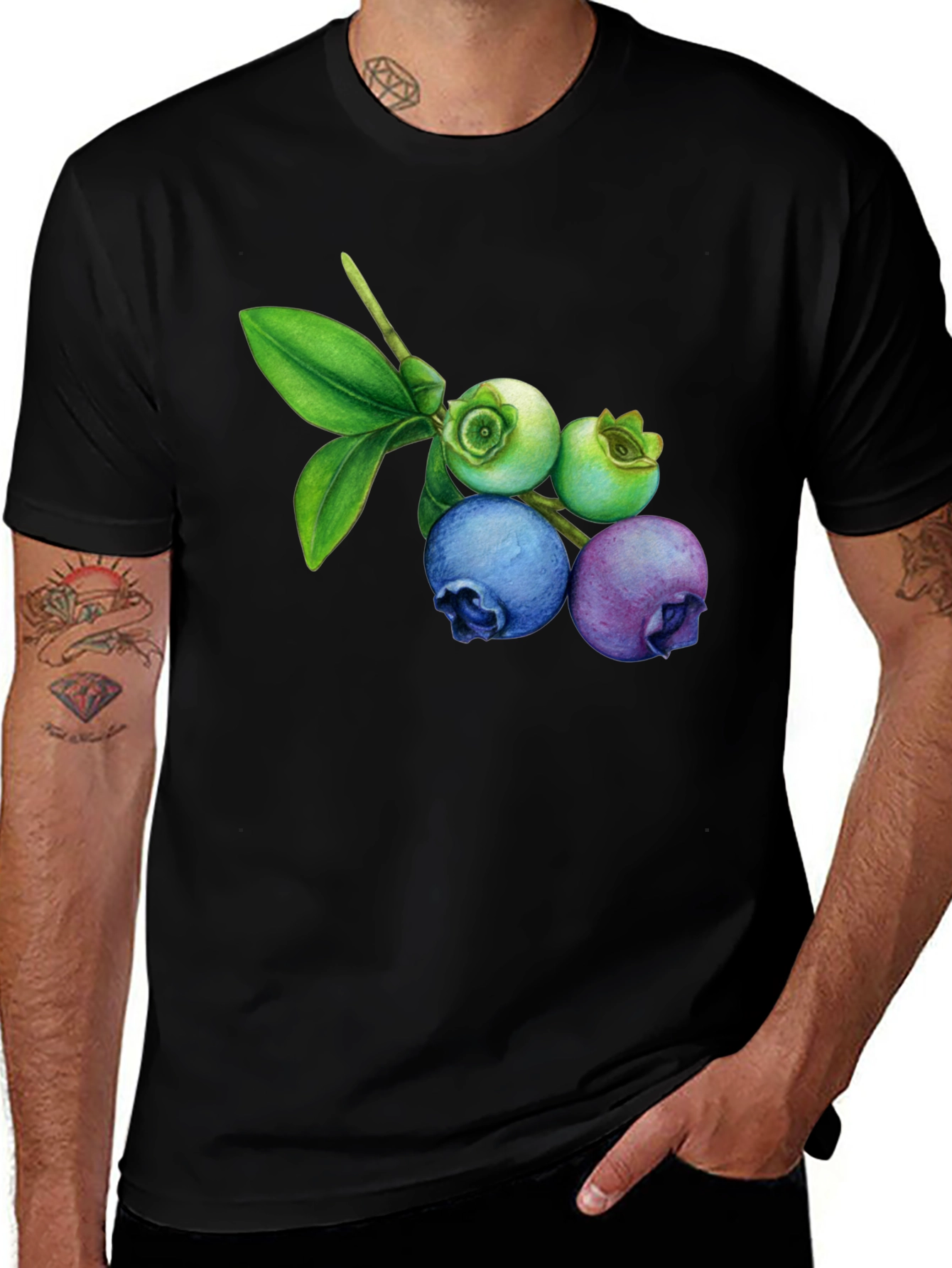 Variant 25 of Blueberry Botanical Print Black T-Shirt