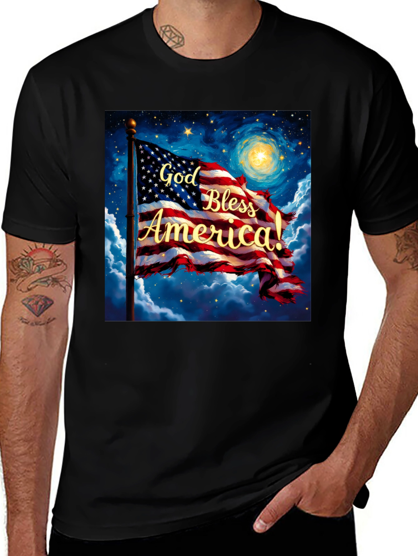 Variant 25 of God Bless America T-Shirt Patriotic USA Flag Graphic Tee