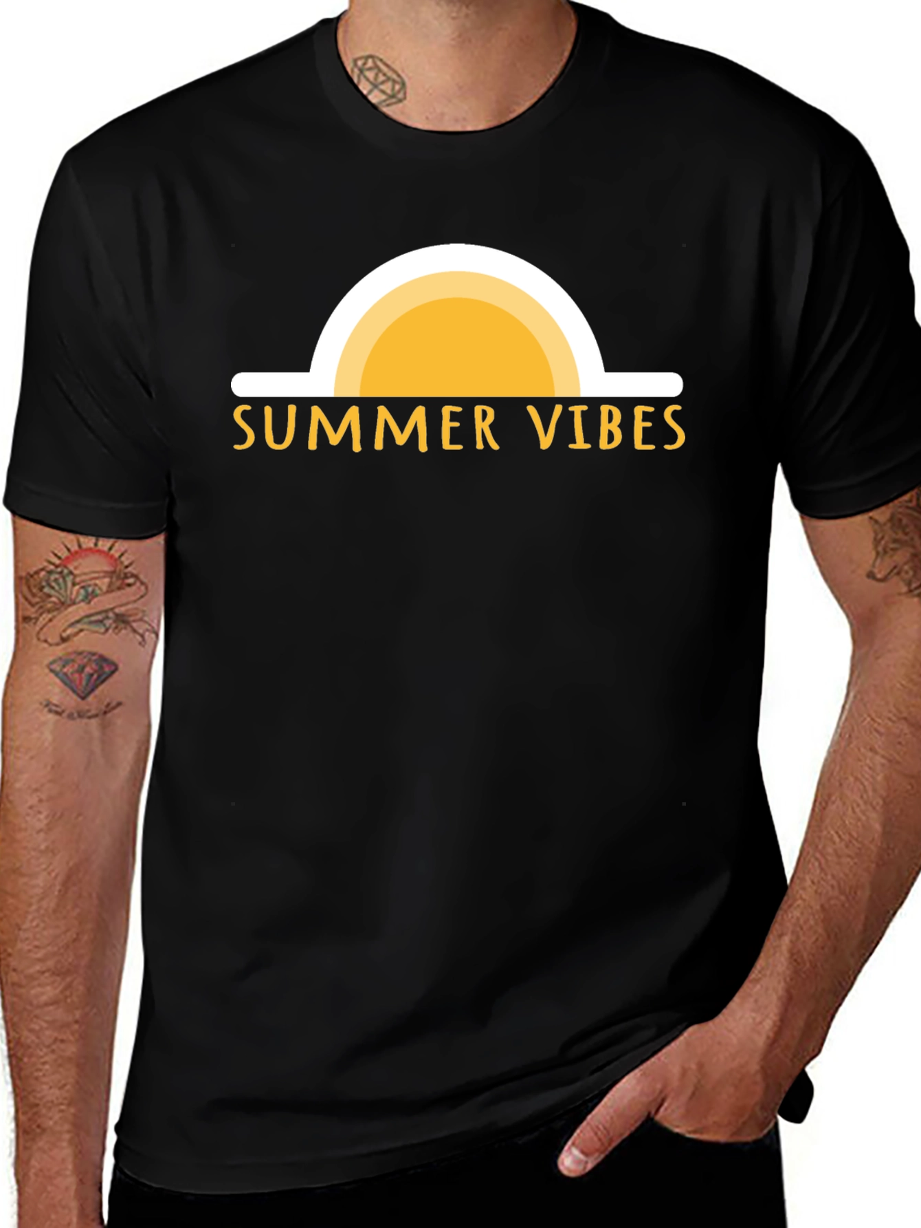 Variant 9 of Summer Vibes Graphic Tee - Black Cotton T-Shirt