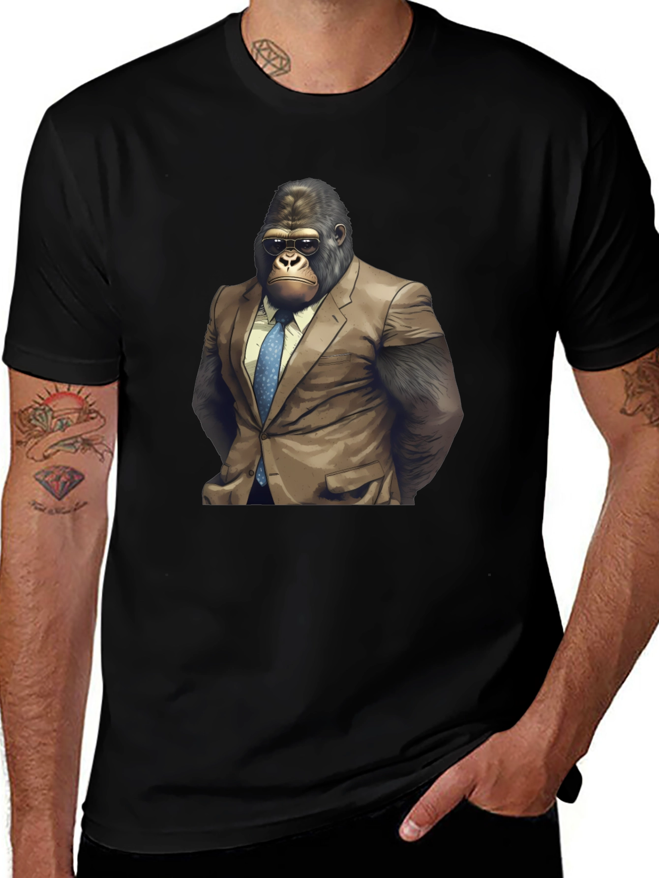 Variant 27 of Gorilla Boss T-Shirt - Cool Ape in Suit Graphic Tee