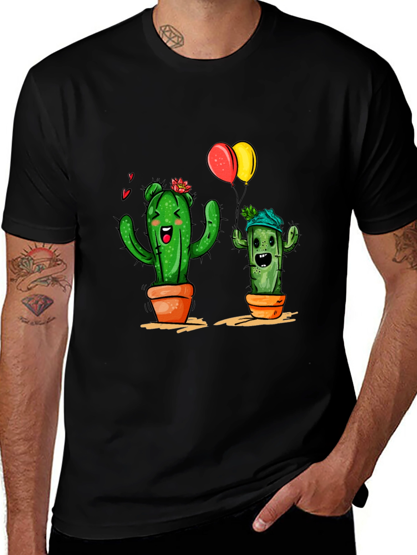 Variant 8 of Cactus Love Graphic Tee - Black Cotton T-Shirt