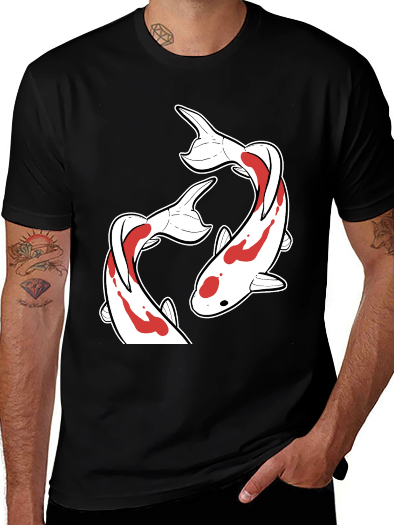 Variant 5 of Koi Fish Graphic T-Shirt - Black Crew Neck