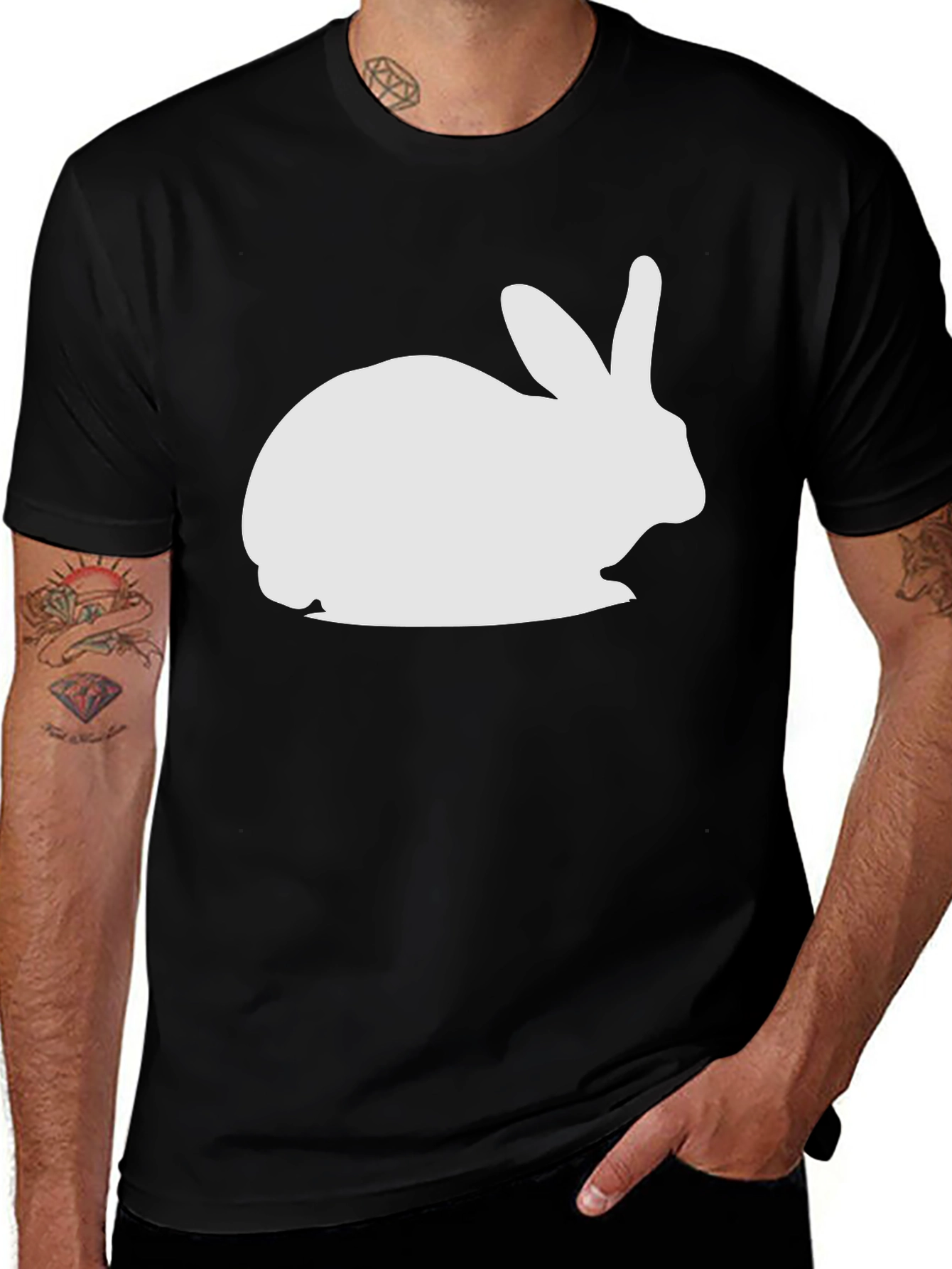 Variant 24 of Rabbit Graphic T-Shirt - Black Cotton Blend