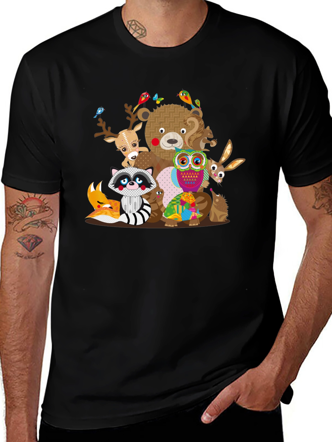 Variant 11 of Cartoon Forest Friends Black T-Shirt