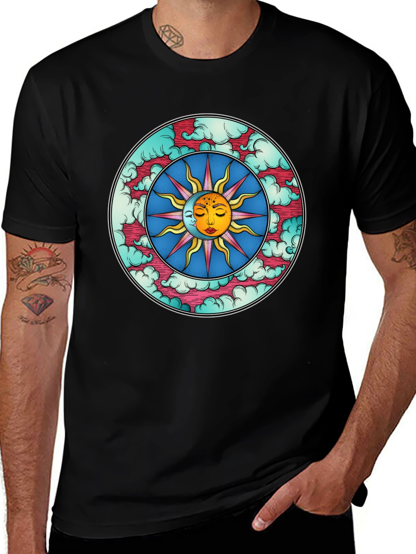 Variant 18 of Celestial Sun & Moon Graphic Tee - Black