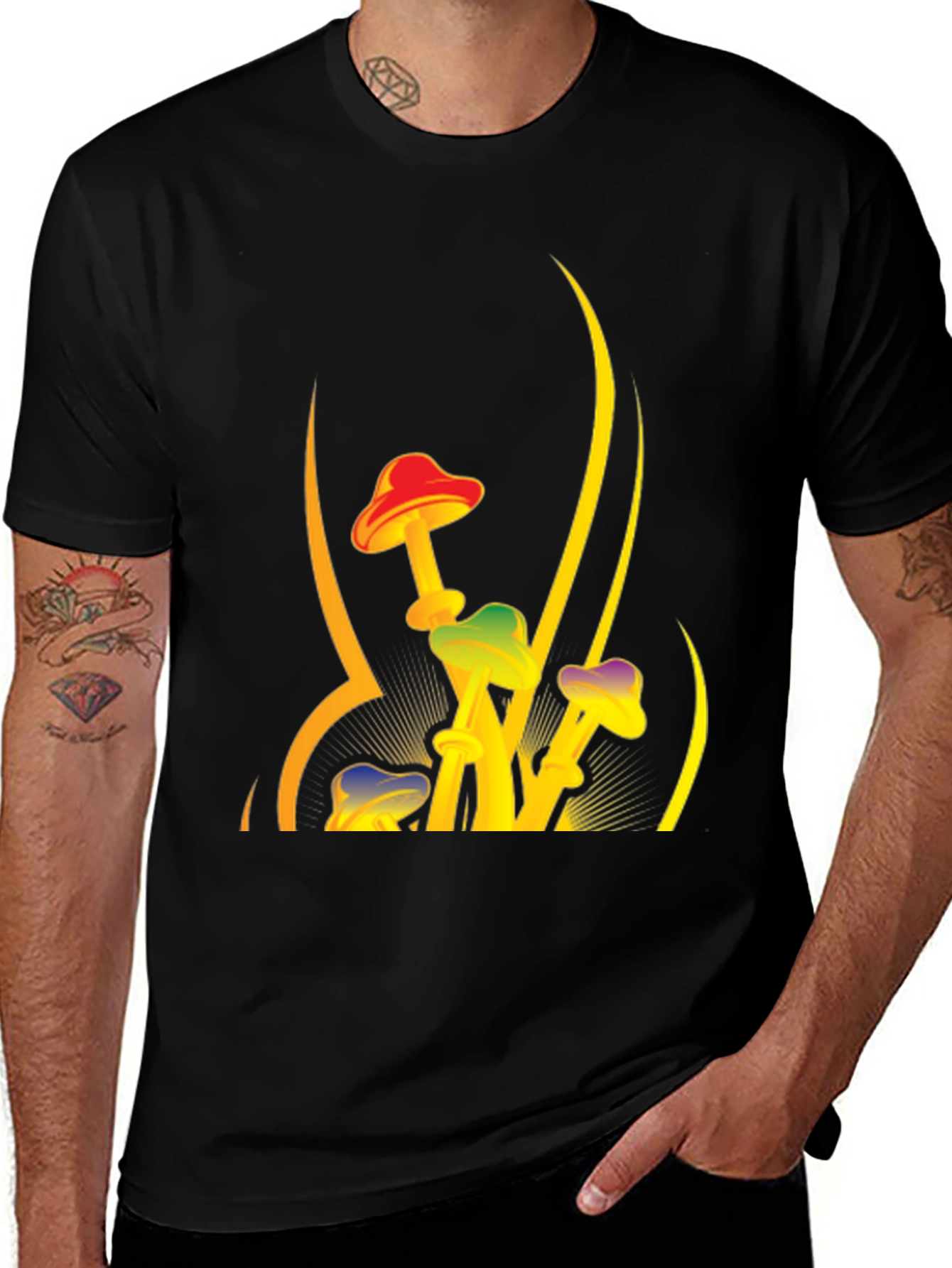 Variant 18 of Funky Mushroom Graphic Tee - Black