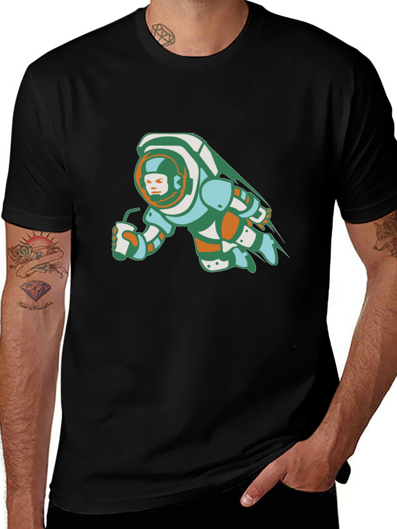 Variant 23 of Astronaut Sipping Graphic Tee - Black