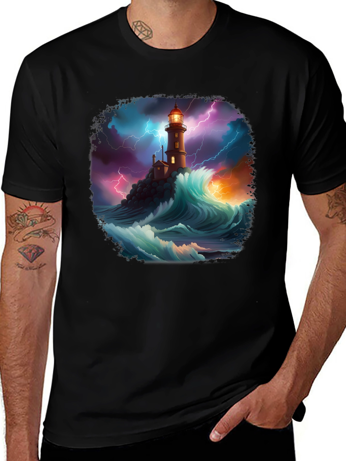 Variant 3 of Stormy Lighthouse Graphic T-Shirt