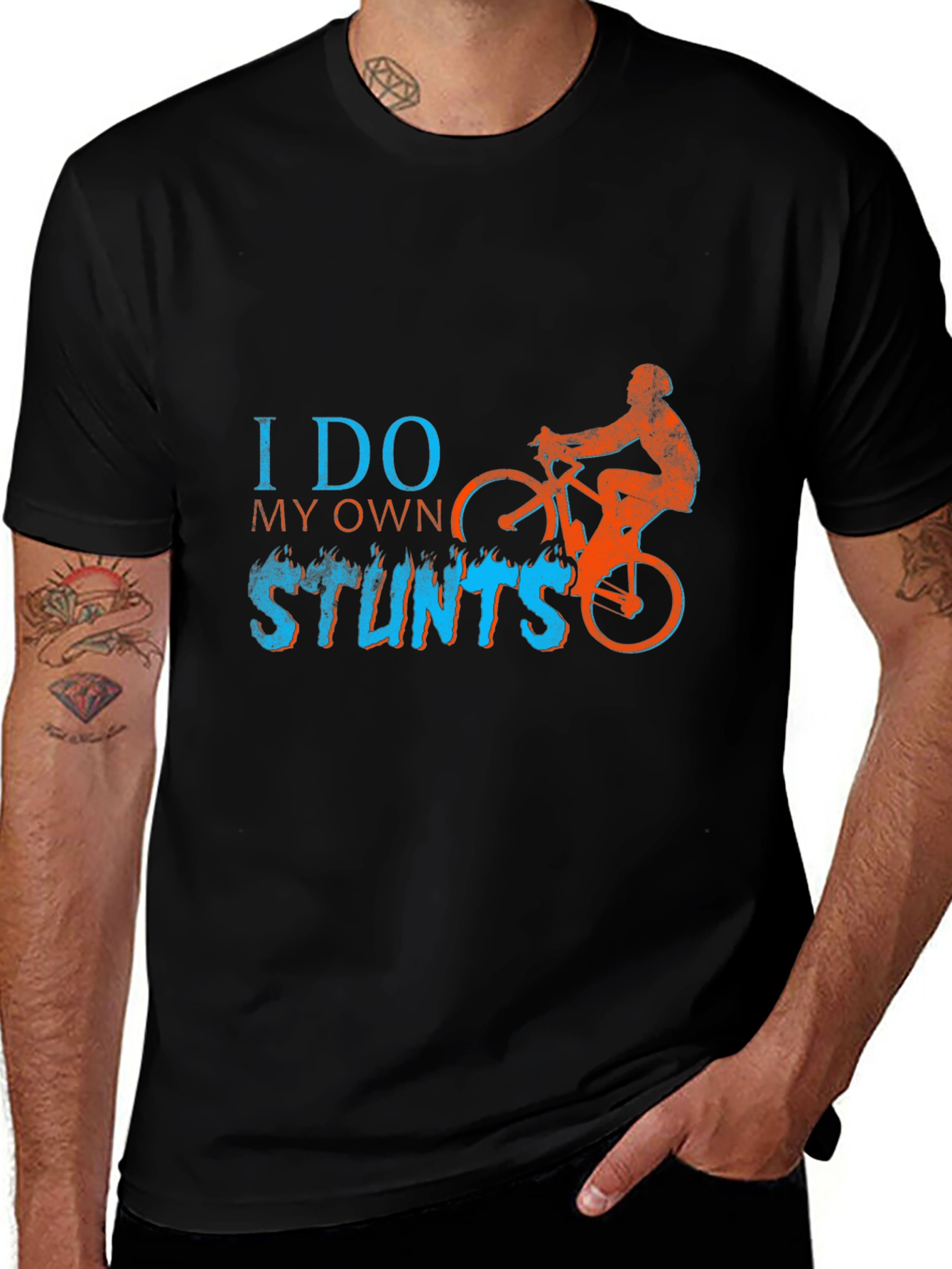 Black I Do My Own Stunts T-Shirt - Biker Design main image