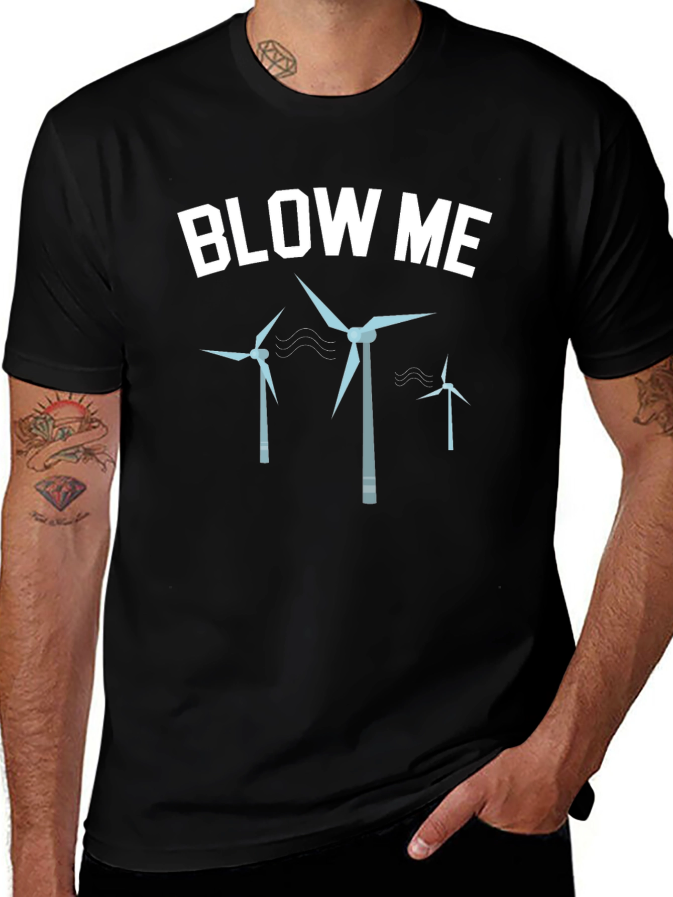 Variant 24 of Blow Me Wind Turbines Graphic Tee - Black