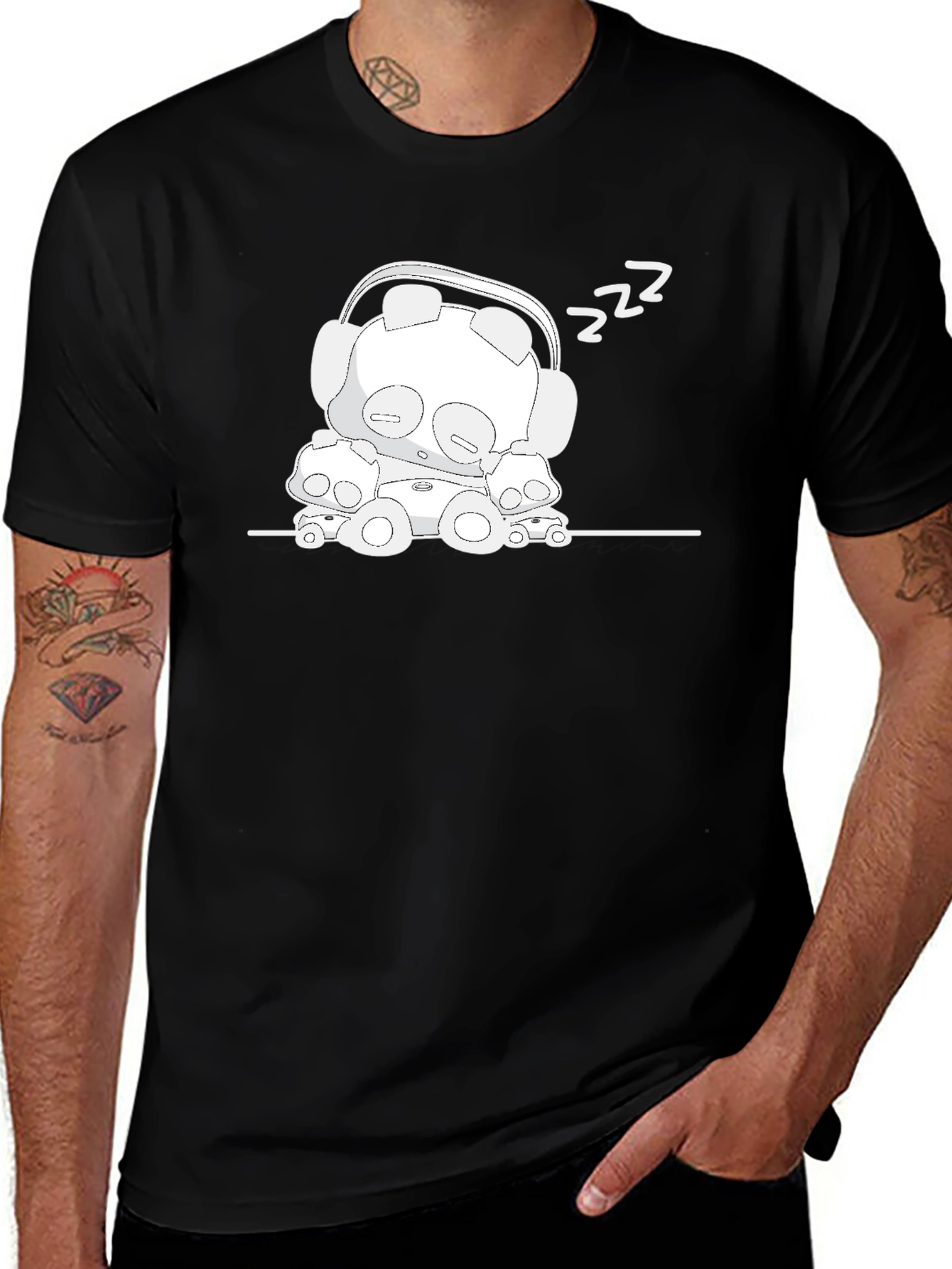 Variant 10 of Sleepy Robot Graphic Black T-Shirt