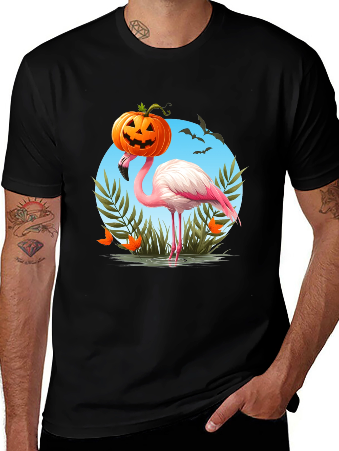 Black Halloween Flamingo Graphic Tee main image
