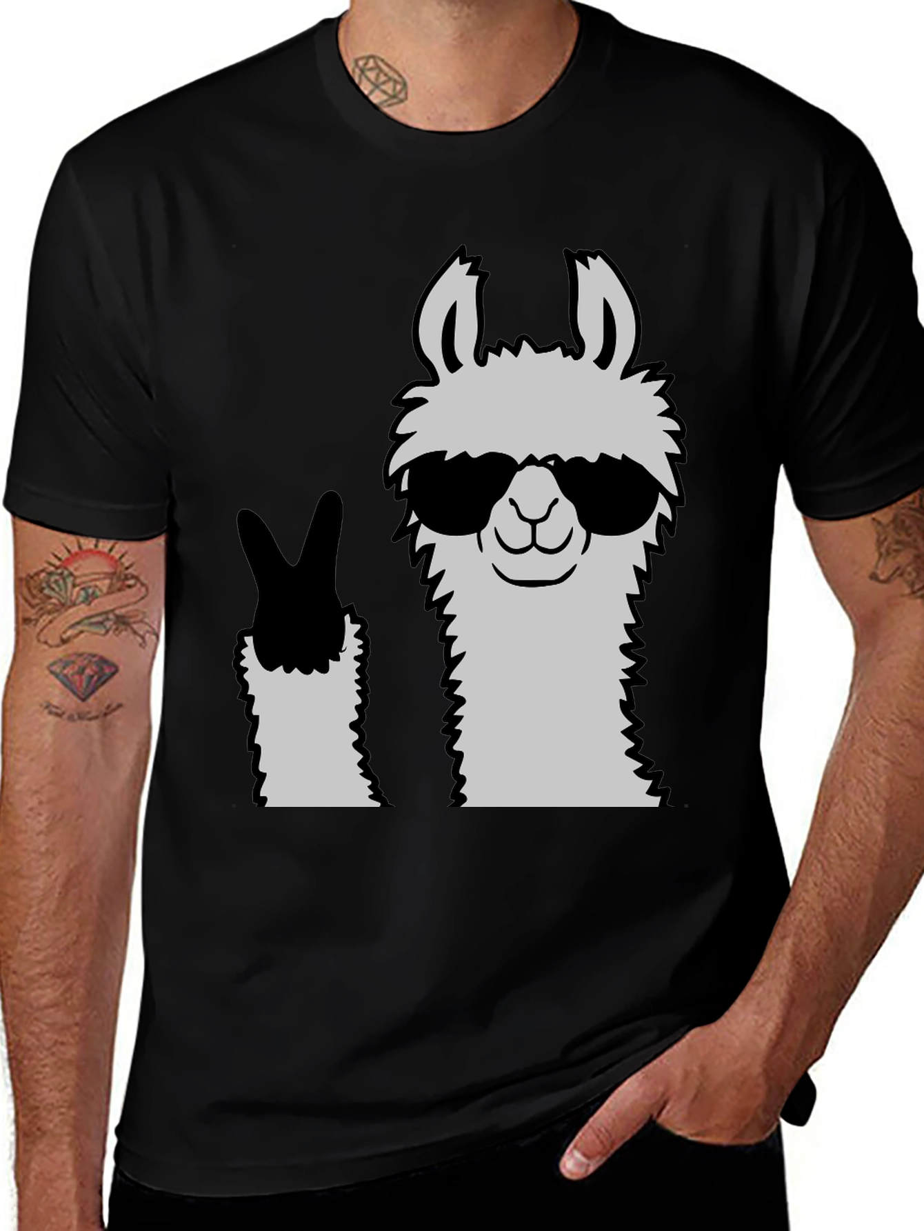 Variant 14 of Cool Llama Peace Sign Black T-Shirt