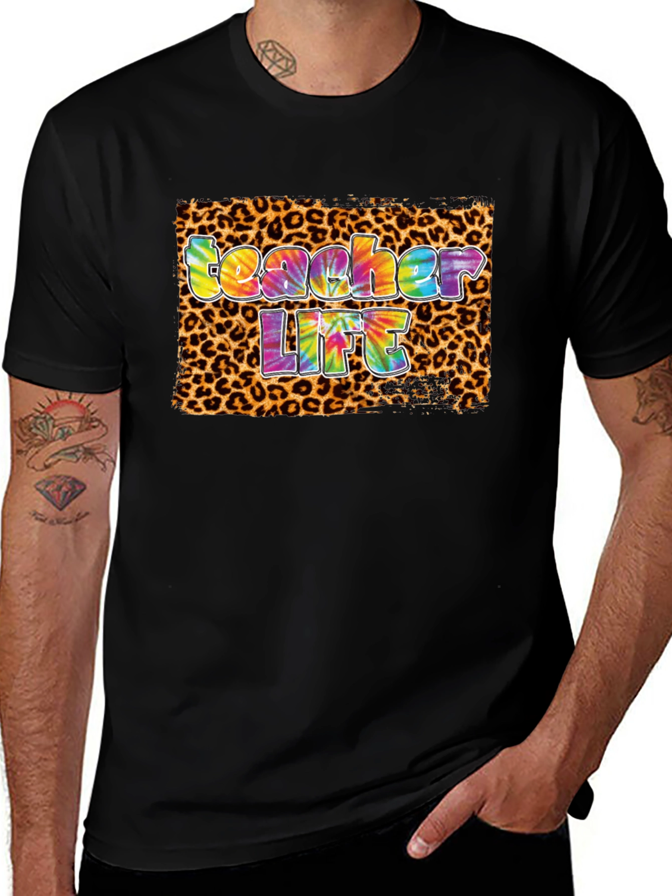 Variant 19 of Teacher Life Tie-Dye Leopard Print T-Shirt