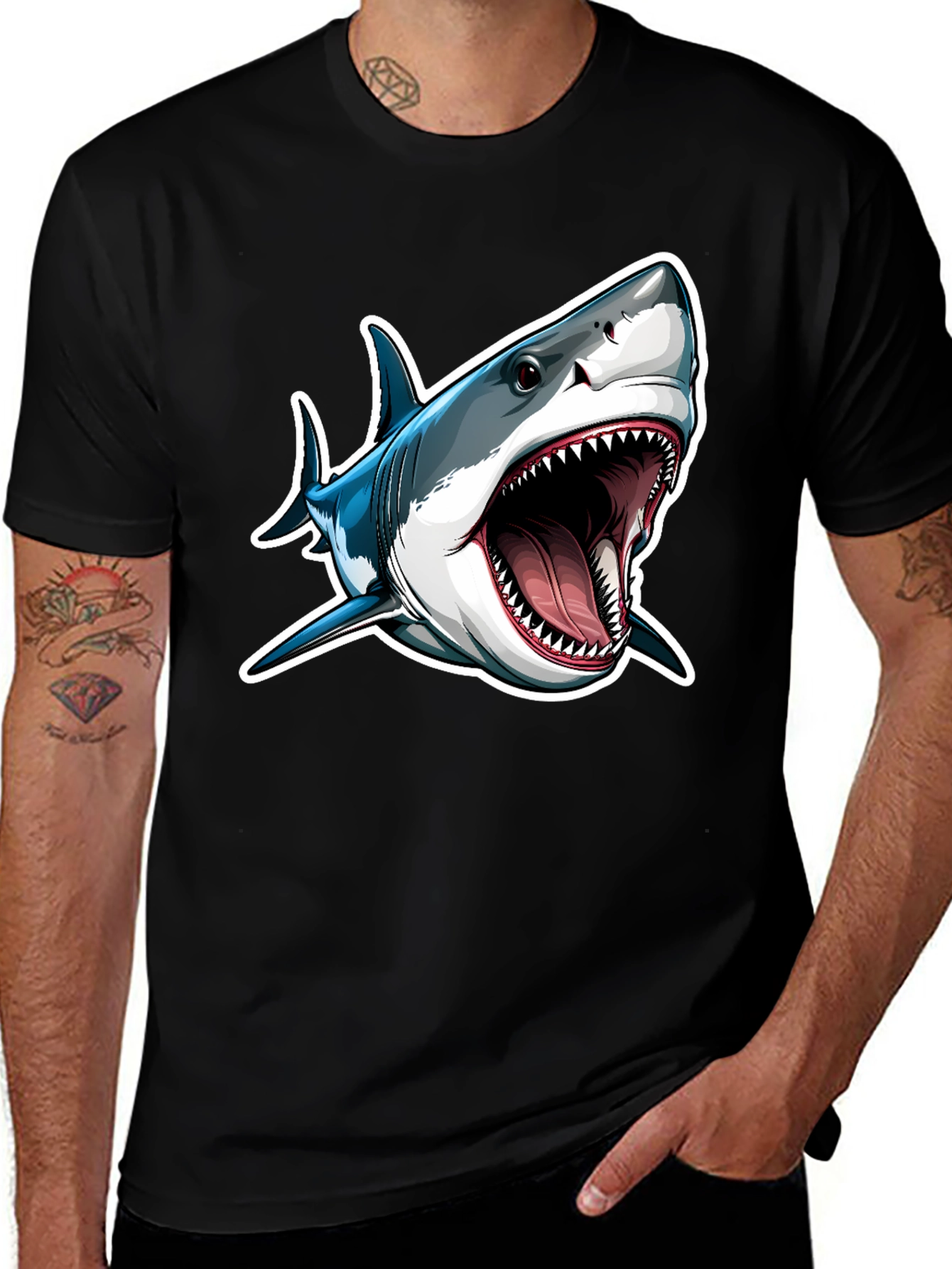 Variant 2 of Men's Black T-Shirt with Shark Graphic