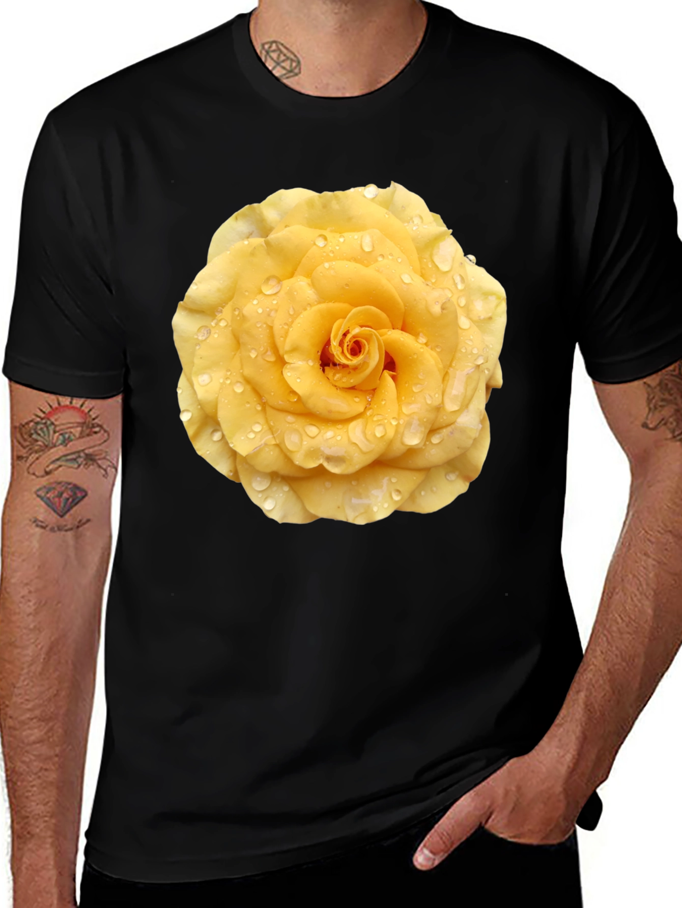 Variant 10 of Black T-Shirt with Yellow Rose Print