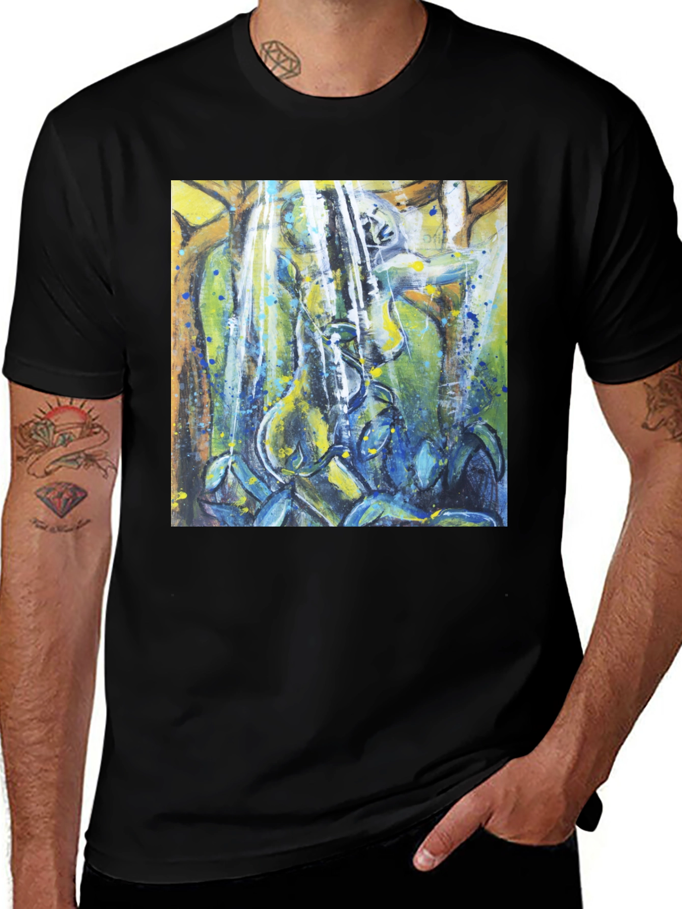 Variant 26 of Abstract Nature Print Black T-Shirt