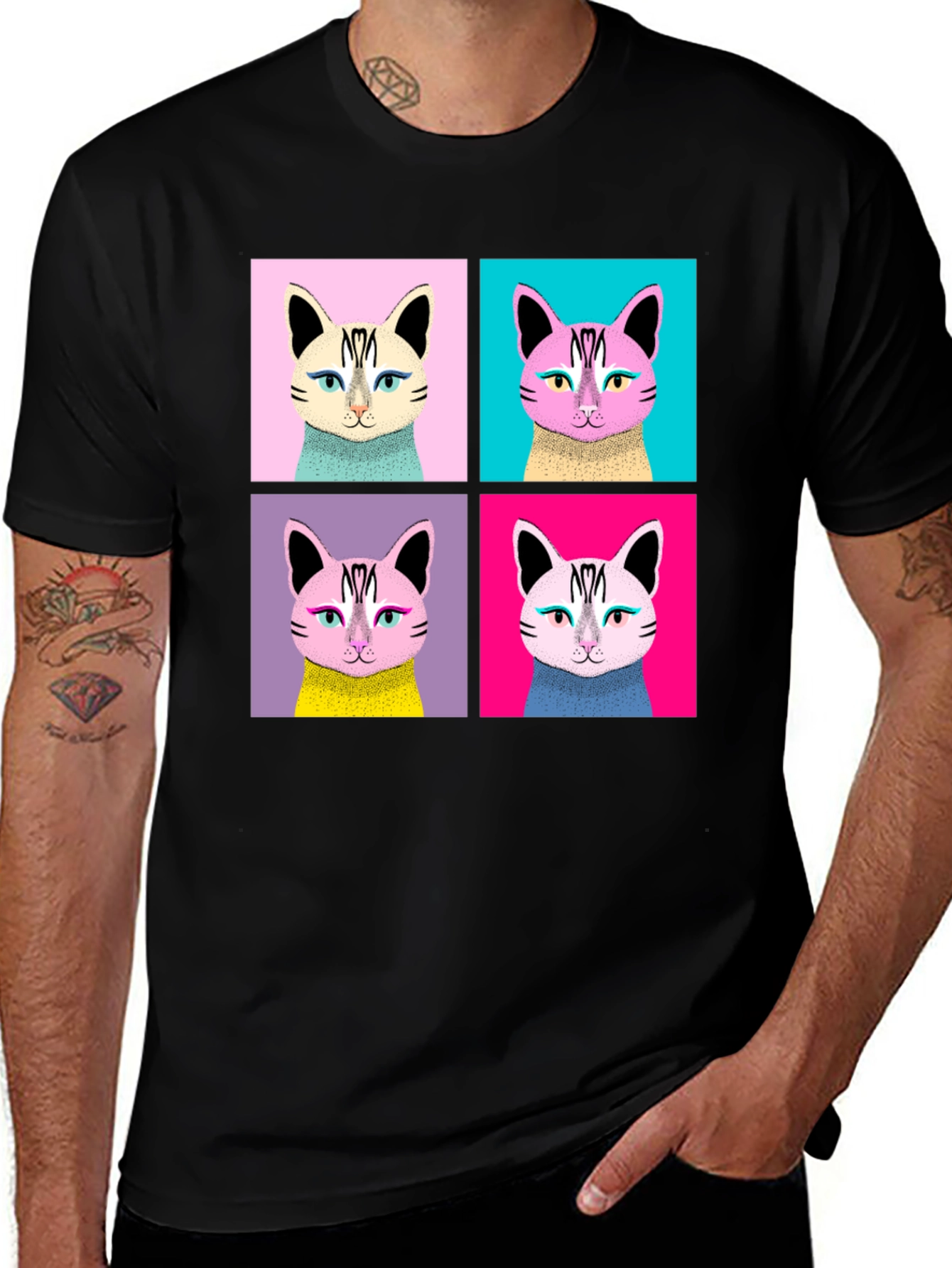Variant 19 of Pop Art Cat Graphic Black T-Shirt