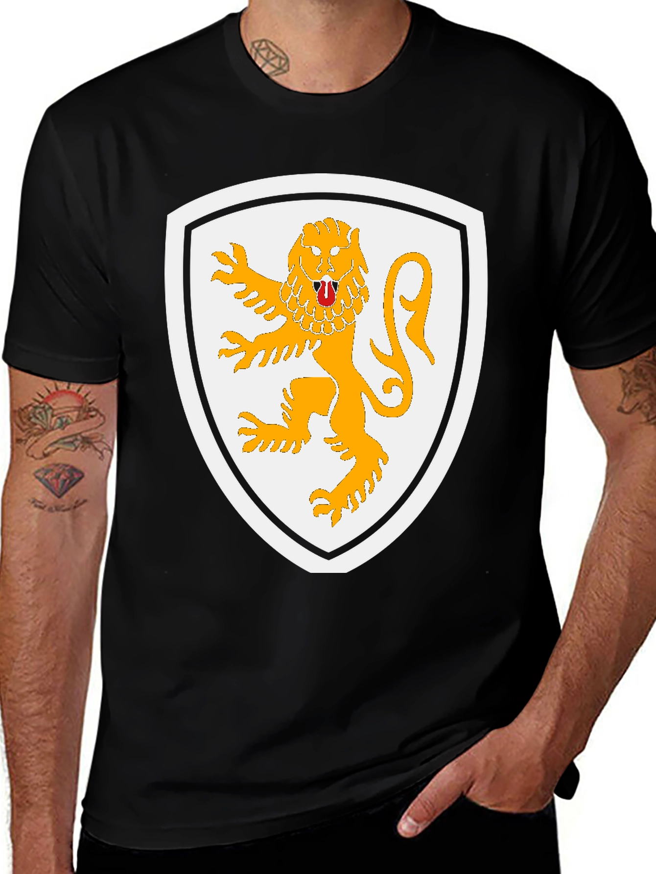 Variant 7 of Lion Crest Graphic T-Shirt - Black Cotton Tee