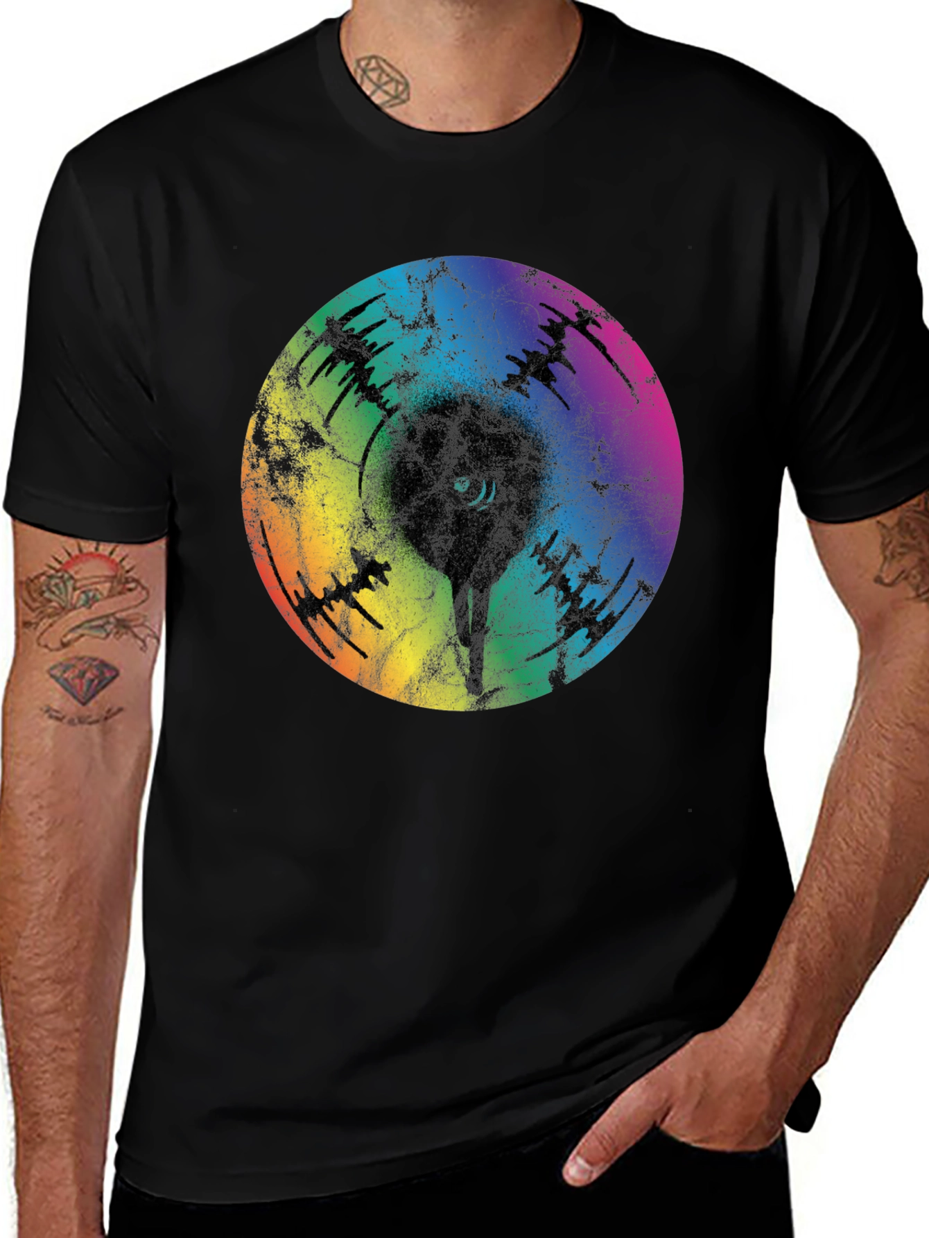 Variant 20 of Rainbow Eye Graphic Print Black T-Shirt