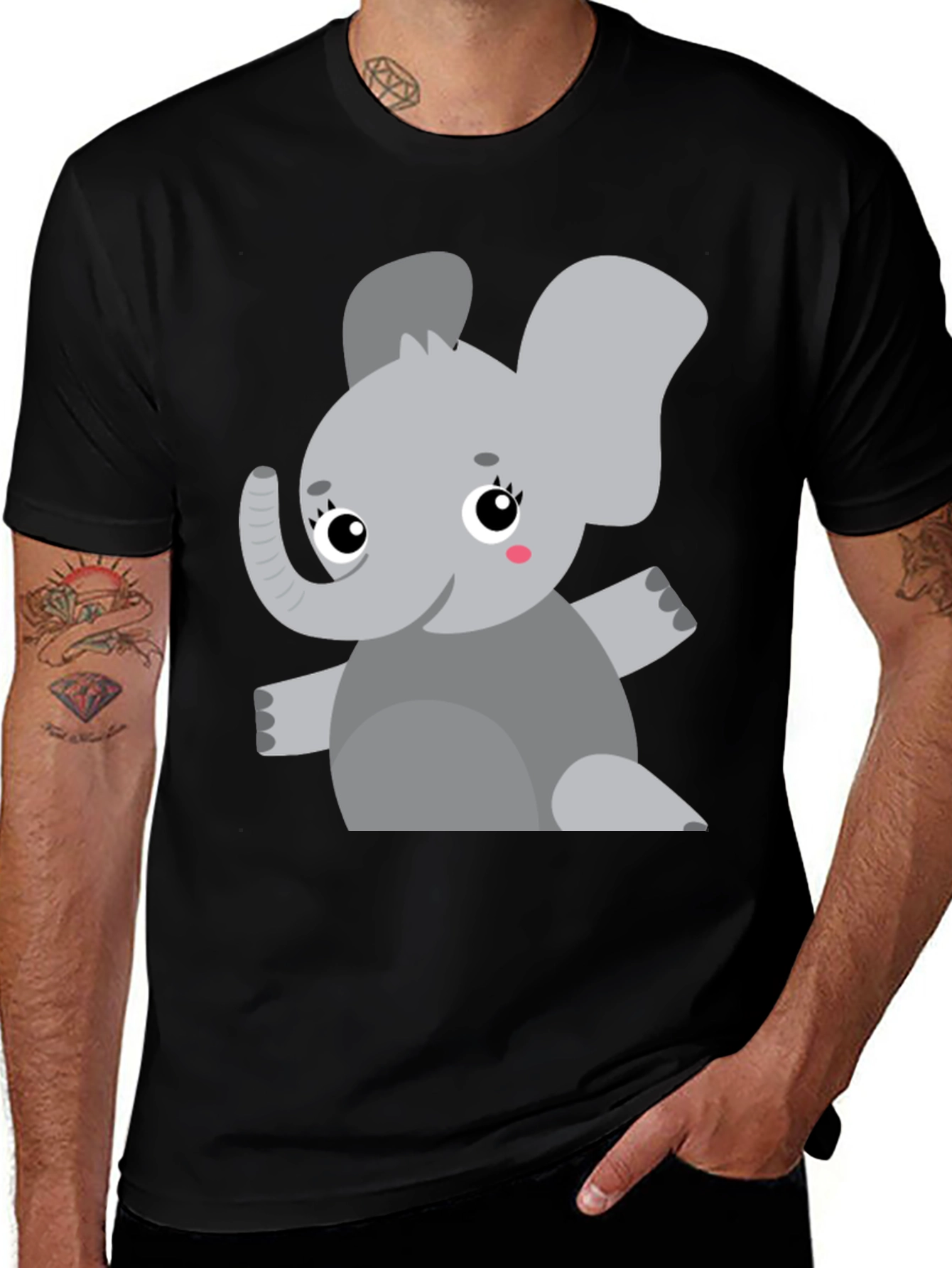 Variant 25 of Cute Elephant Graphic Tee - Black