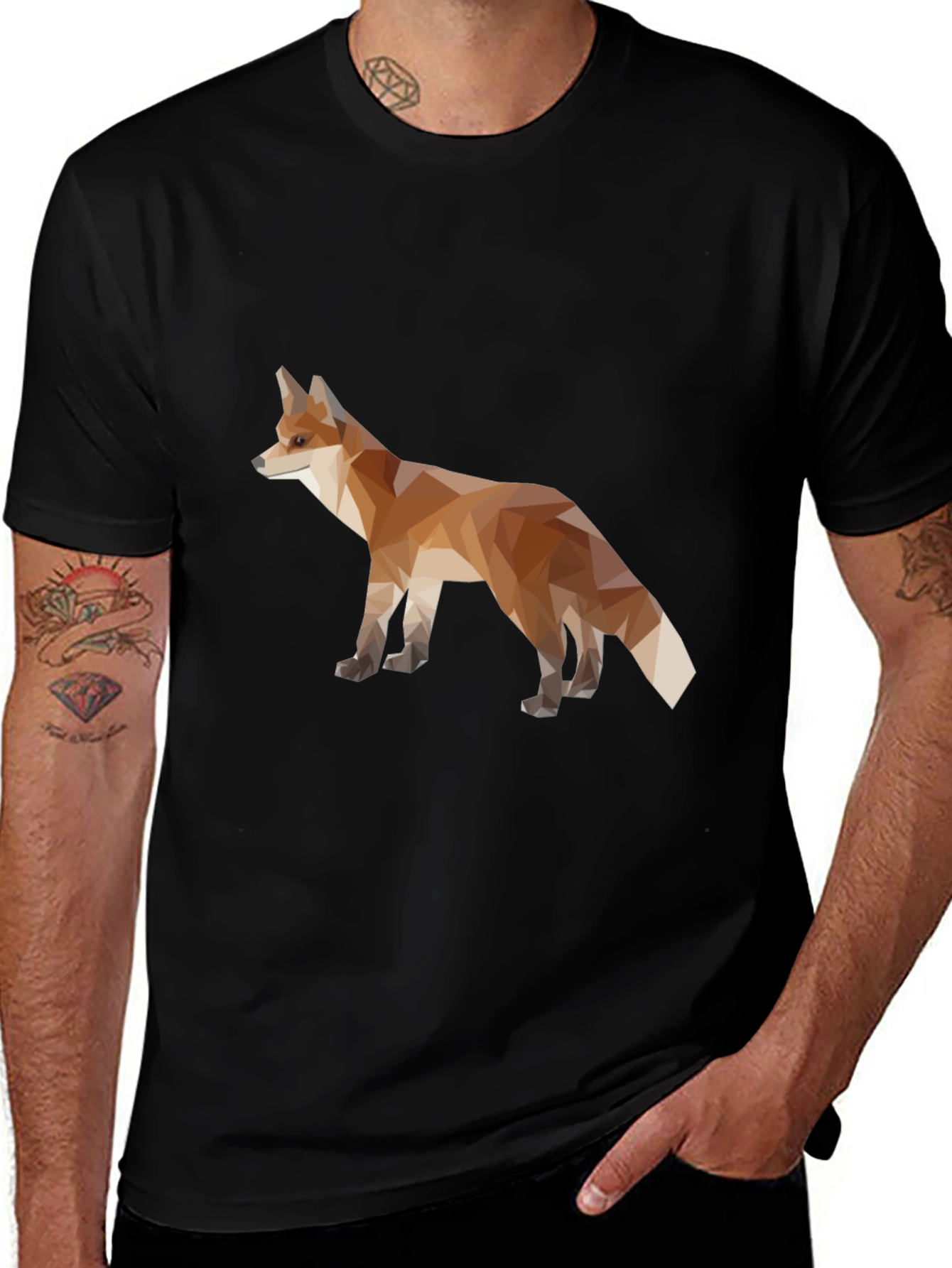 Variant 14 of Geometric Fox Graphic Tee - Men's Black T-Shirt